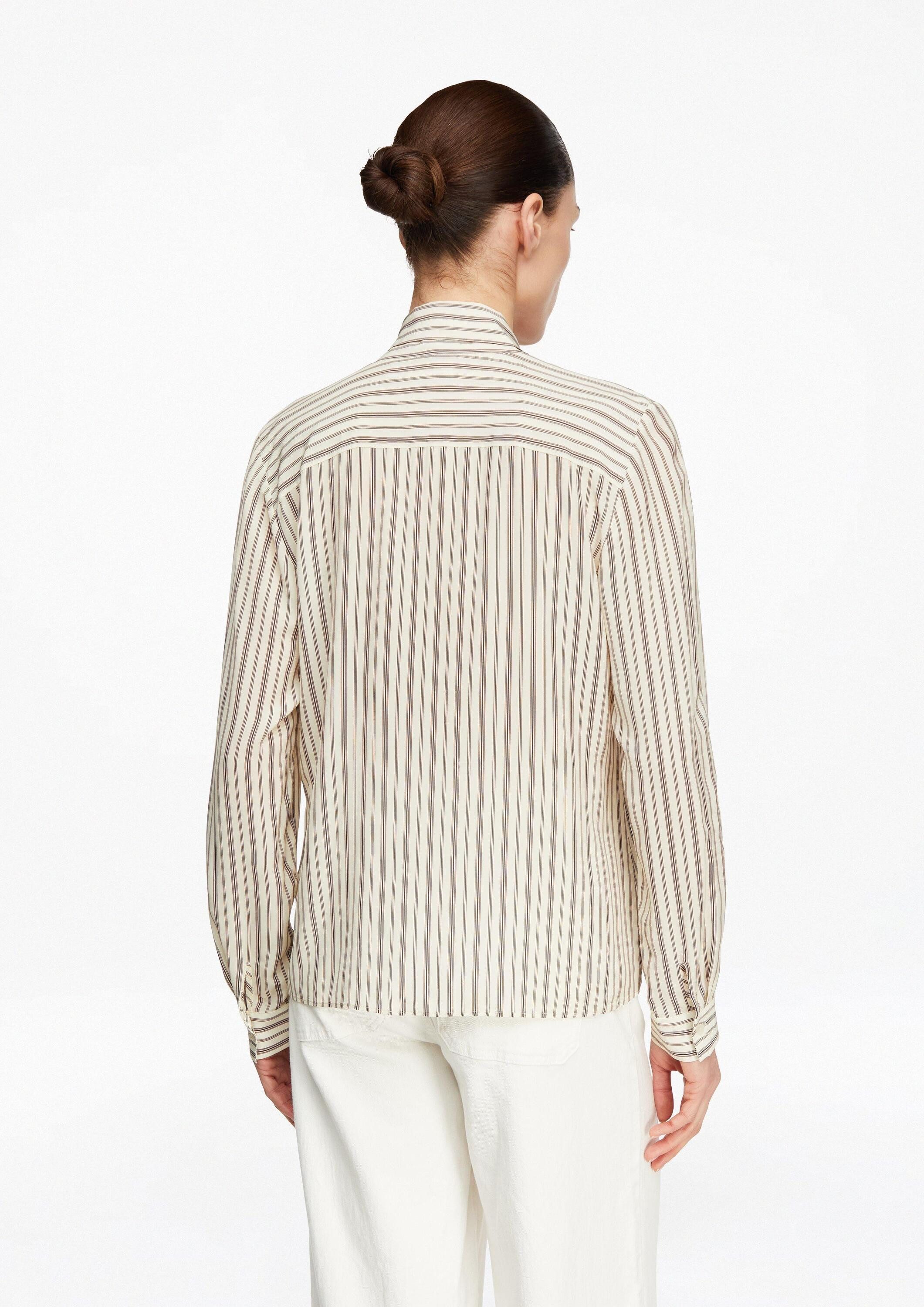 comma Langarmbluse Bluse Gestreifte Viskose-Bluse mit Schleifenkragen
