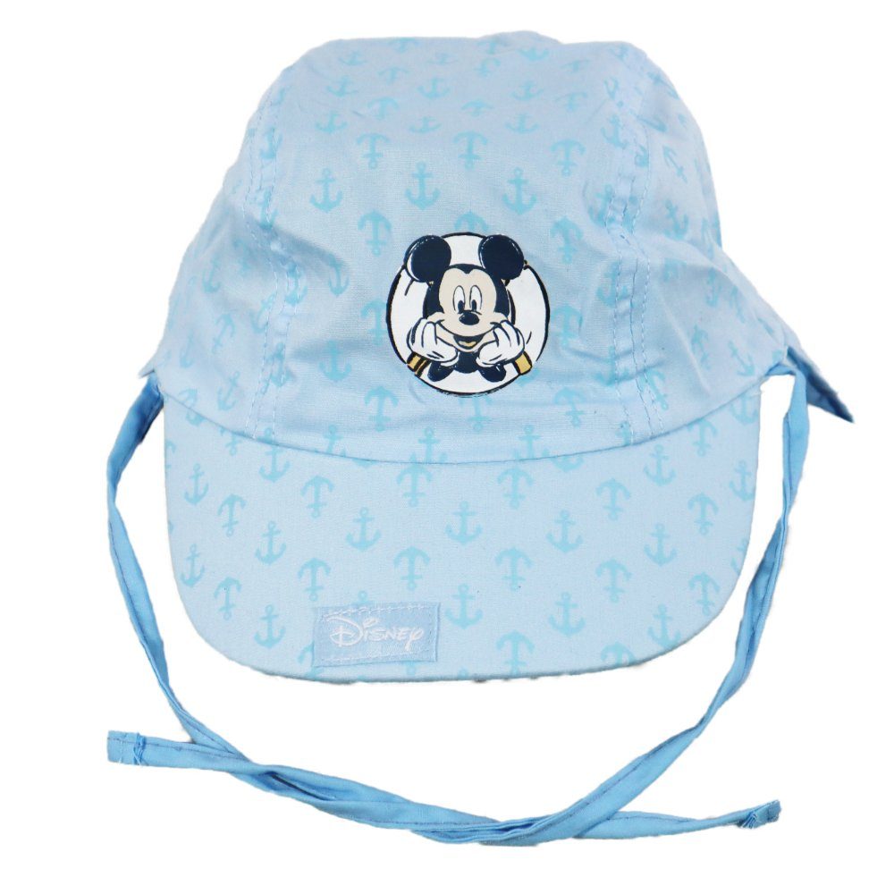 Disney Schiebermütze Disney Mickey Maus Baby Schirmütze Hut mit Nackenschutz Gr. 46 oder 48, 100% Baumwolle