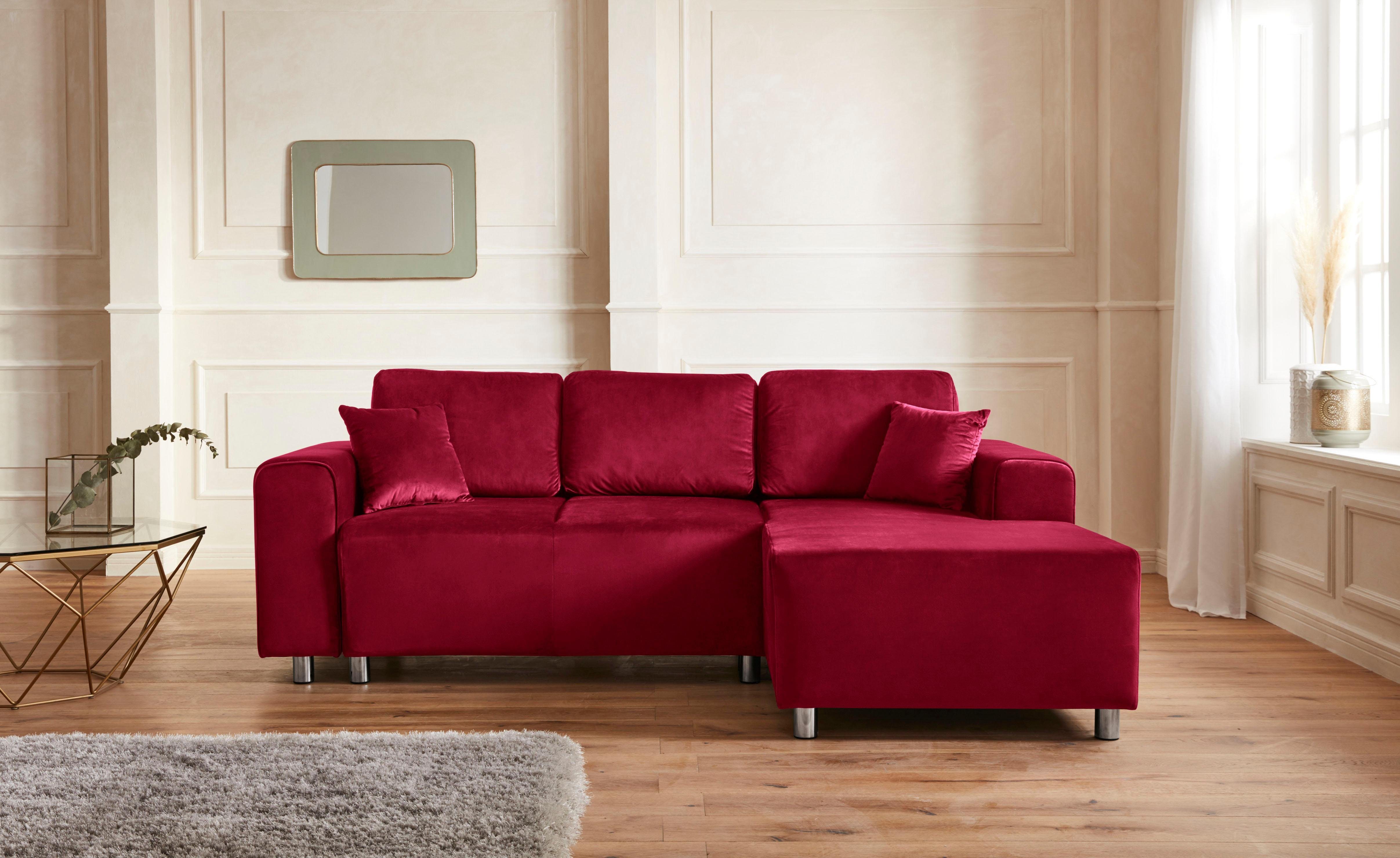 Home affaire Ecksofa Györ, L-Form, wahlweise mit Bettfunktion und Bettkasten incl. 2 Zierkissen