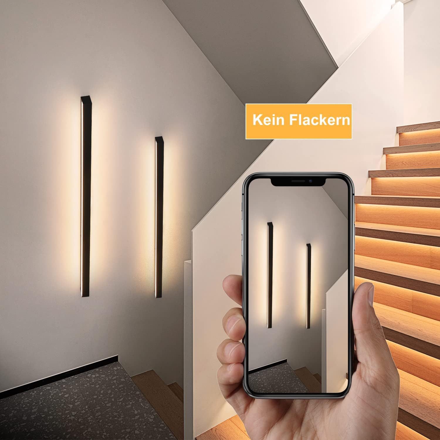 Nettlife LED Wandleuchte Schwarz Modern 60CM 21W Up Down innen Wandbeleuchtung, Dimmbar, LED fest integriert, Neutralweiß, Kaltweiß, Warmweiß, Wandlampe für Flu – Bild 4 von 5