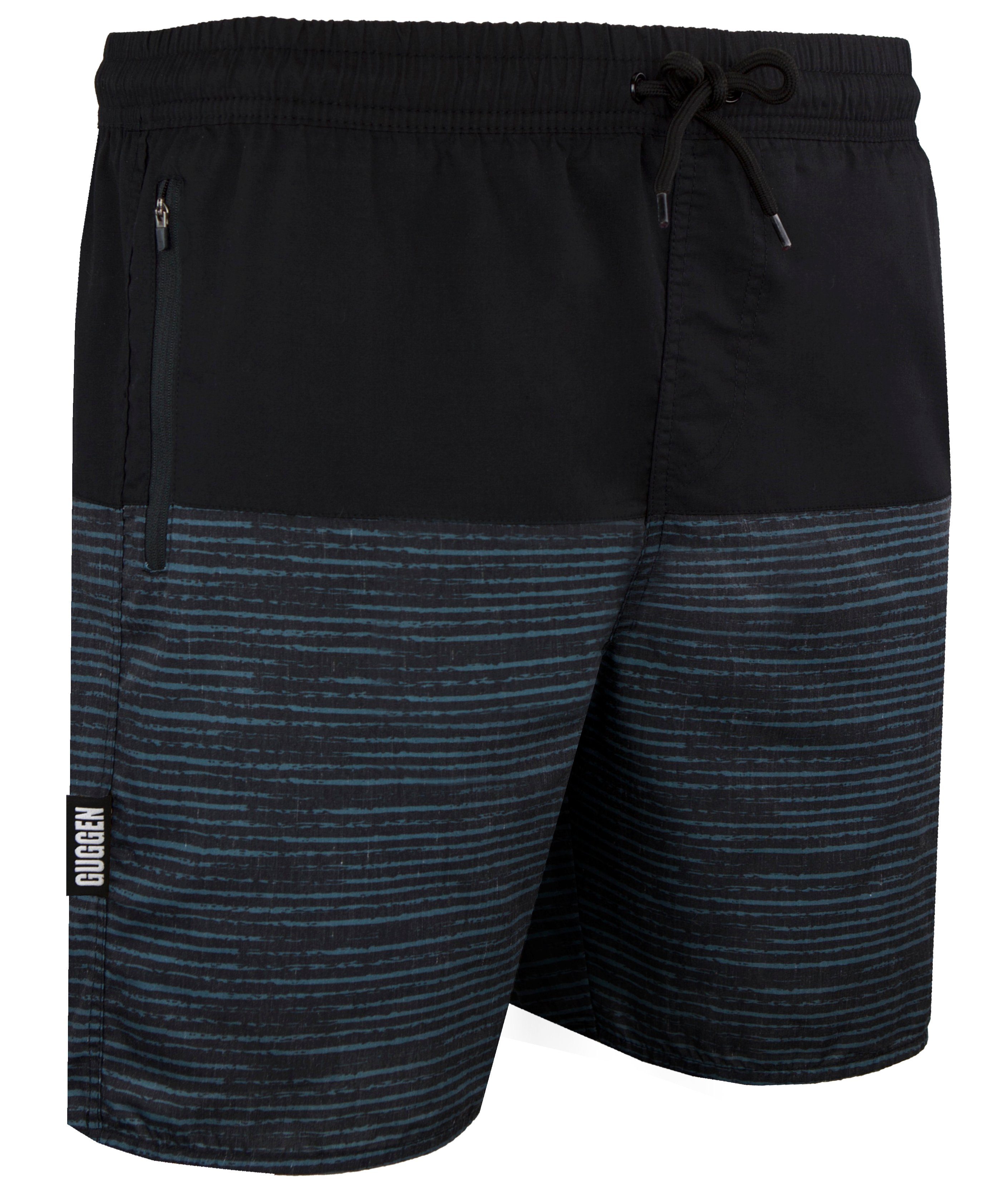 Reißverschluss Badeshorts Schwarz-Grau GUGGEN Badehose Badeshorts mit Mountain Schnelltrocknende 1803-4 Herren Baumwollanteil Badehose Kordelzug Taschen, und