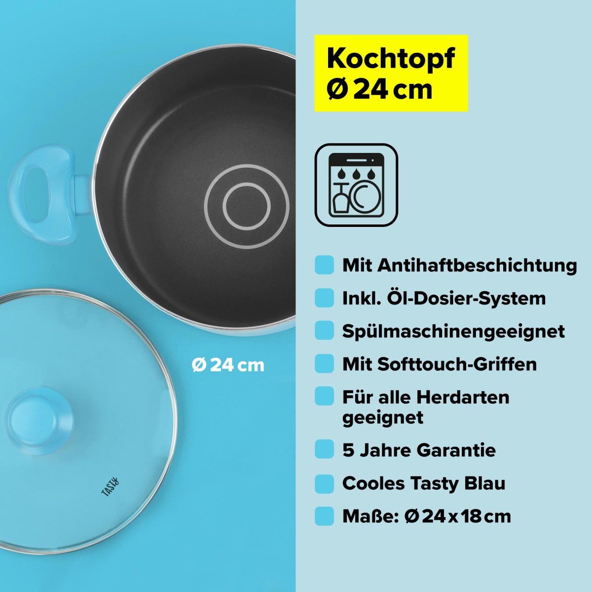 Tasty Kochtopf Antihaft-Kochtopf, Brattopf, Schmortopf, Induktionskochtopf