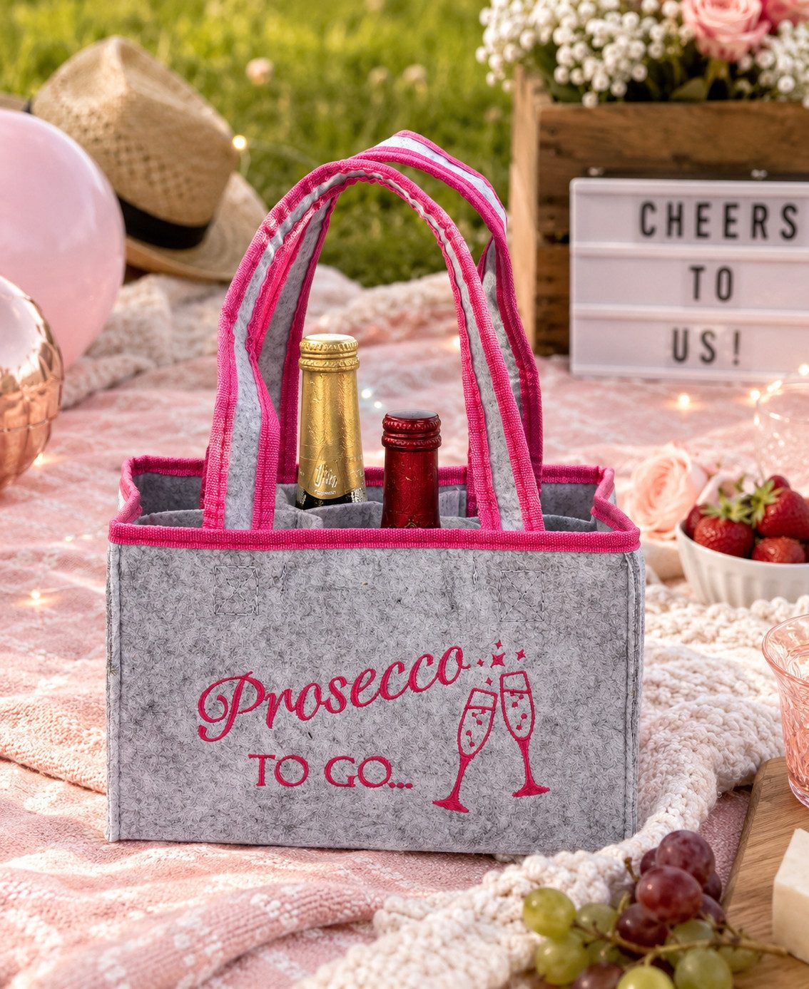 LB H&F Lilienburg Weinflaschenhalter Tasche Flaschen Getränkeflaschen Sektflaschentasche Frau, (Frauen Flaschentasche Filz rosa grau Flaschen Weinflaschentasche Sektflaschentasche Prosecco Flaschenhalter Flaschenträger Geschenk Idee Verpackung Wein Sekt Geschenkverpackung Geschenktasche Geburtstag Jungesellinen Abschied Party Gartenparty Mädelsabend zwei Flaschen viele Flaschen Weinträger Mitbringsel Freundin Junggesellinnenabschied Geburtstagsgeschenk Tragetasche Spruch witzig lustig)