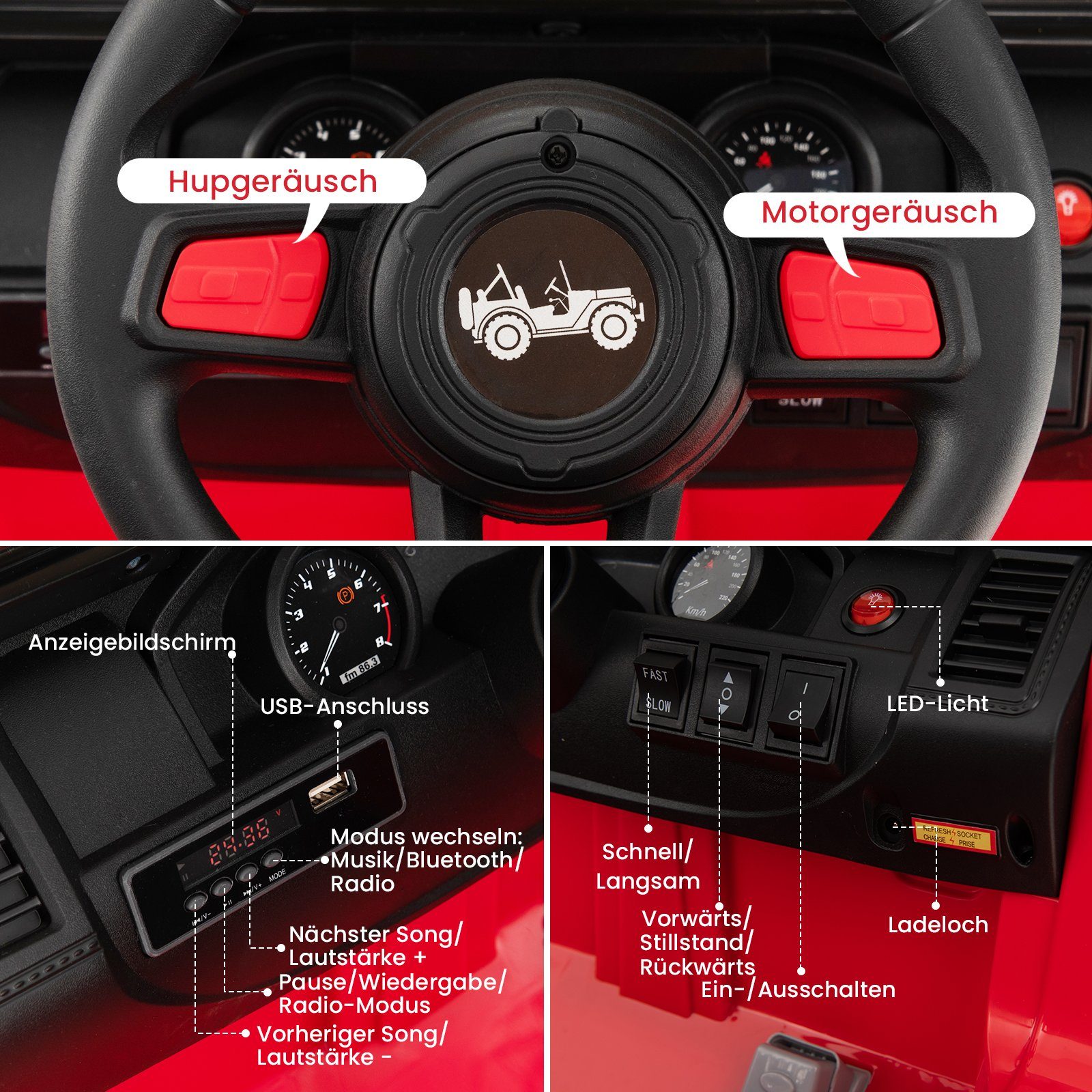 COSTWAY Elektro-Kinderauto 24V, 2 Sitzer mit Musik & USB & LED günstig online kaufen