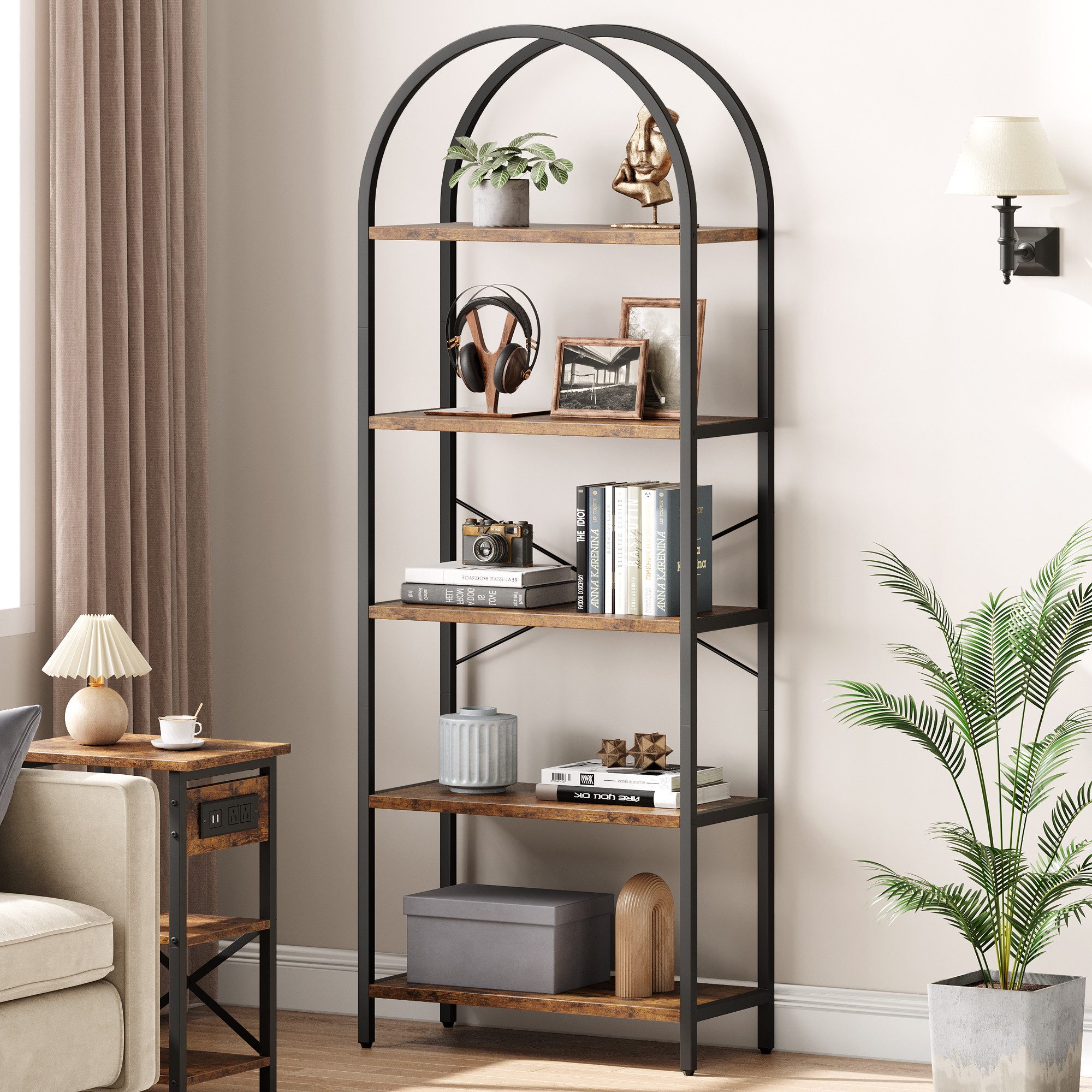 GarveeMore Bücherregal Standregal mit 5 Ebenen,gewölbt Display Racks,180x60 günstig online kaufen