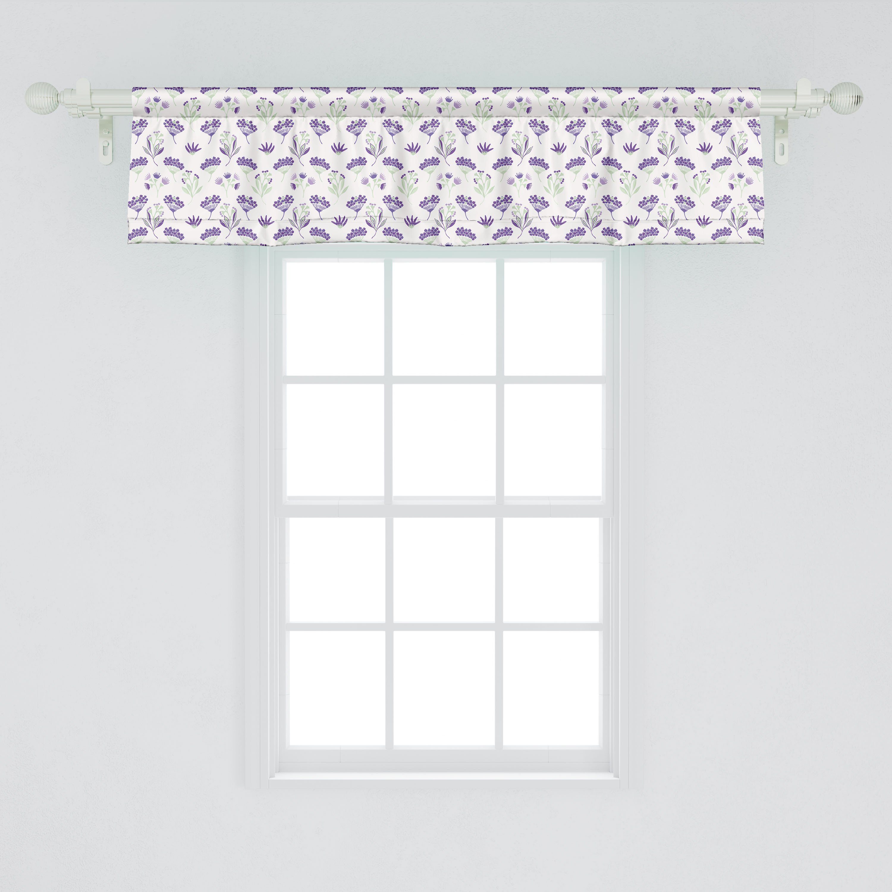 Volant Natur-Kunst Lila Stangentasche, Samen-Hülsen mit grüne Vorhang Abakuhaus, Microfaser, für Küche Scheibengardine Dekor Schlafzimmer