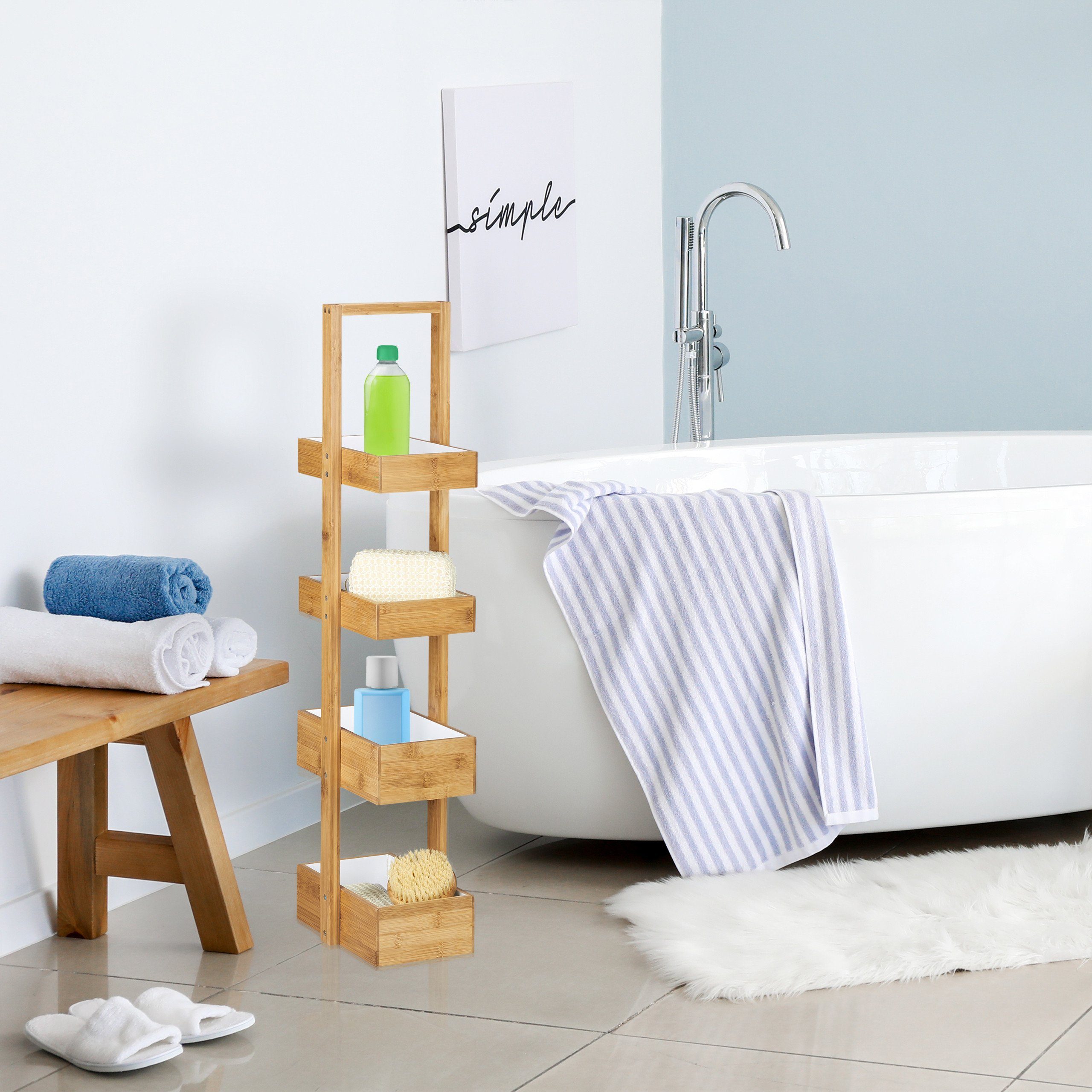 relaxdays Badregal Bambus Badregal mit 4 Ablagen, 4-tlg. – Bild 5 von 5