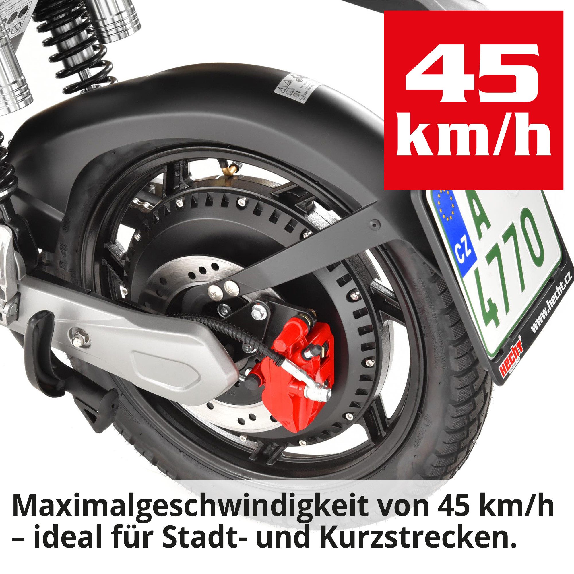Hecht E-Mofaroller BETIS Silver 48V Lithium-Akku bürstenloser Motor, 45 km/h, mit Straßenzulassung Scheibenbremsen Pedalantrieb LED
