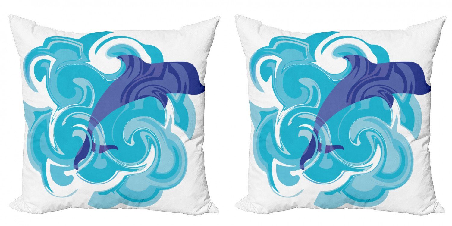 Kissenbezüge Modern Accent Doppelseitiger Digitaldruck, Abakuhaus (2 Stück), Delphin Waves Aqua Life Natur