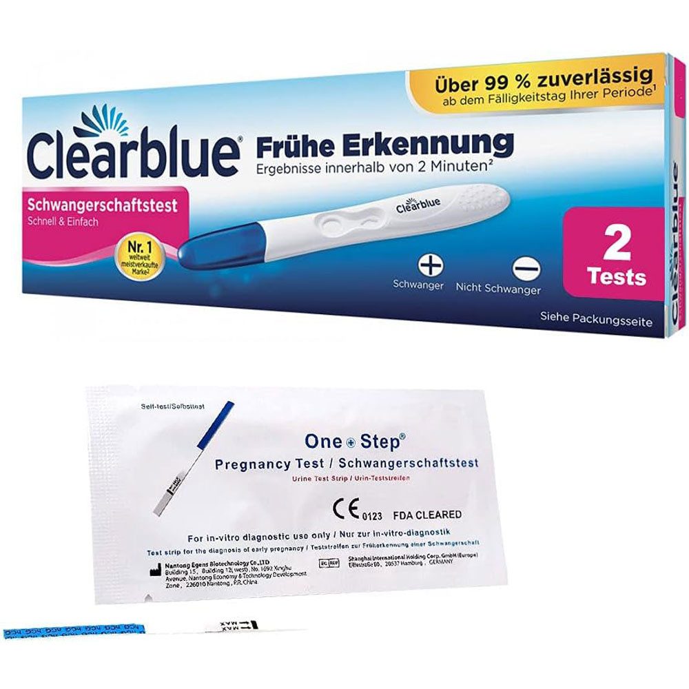 Clearblue Schwangerschaftstest Frühe Erkennung 2 Stk. + One+Step Schwangerschaftstest Frühtest 5 Stk., 1-St.