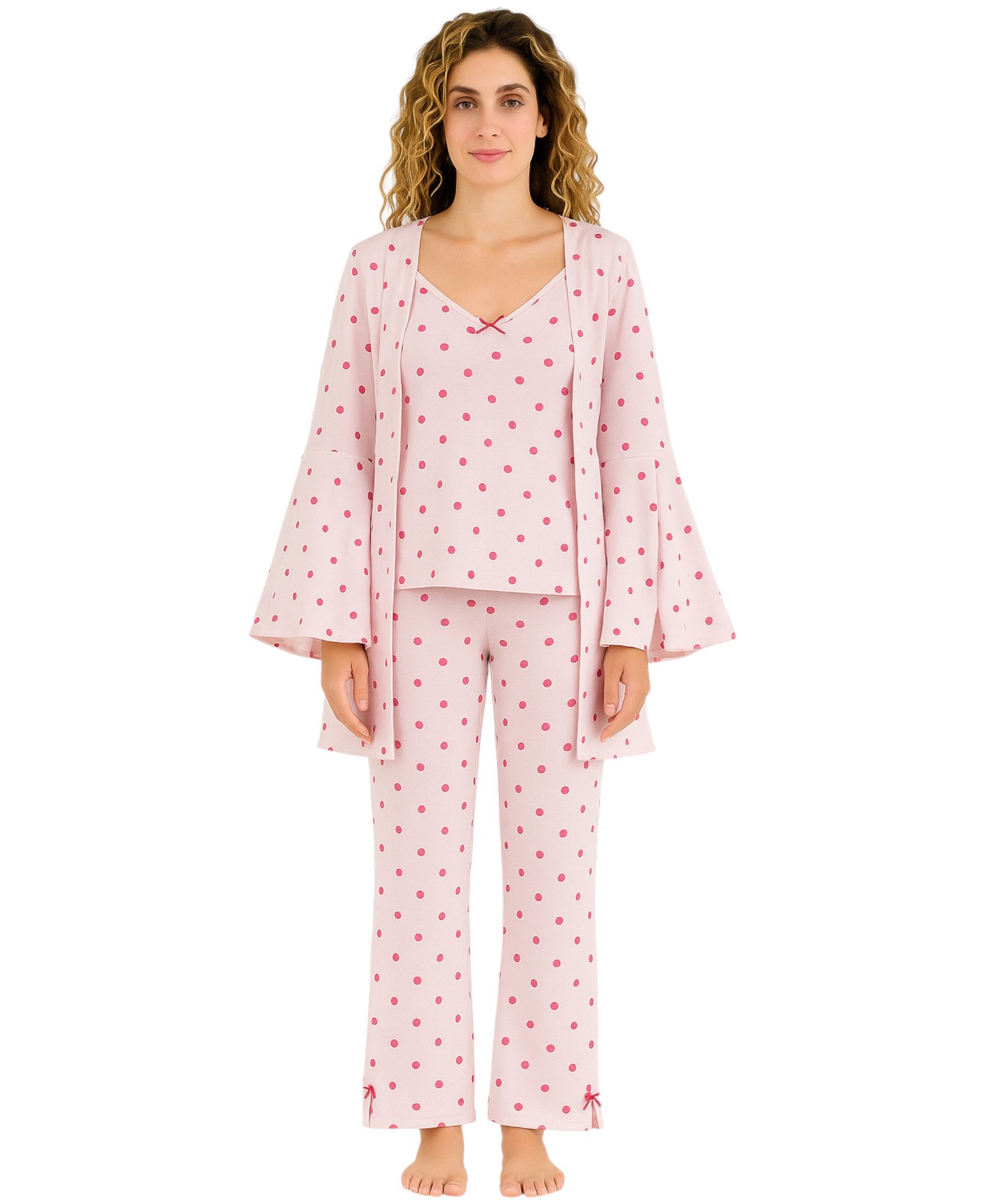 fashionshowcase Pyjama Damen 3-teiliges Set - Hausanzug mit Top, Hose & Mor günstig online kaufen