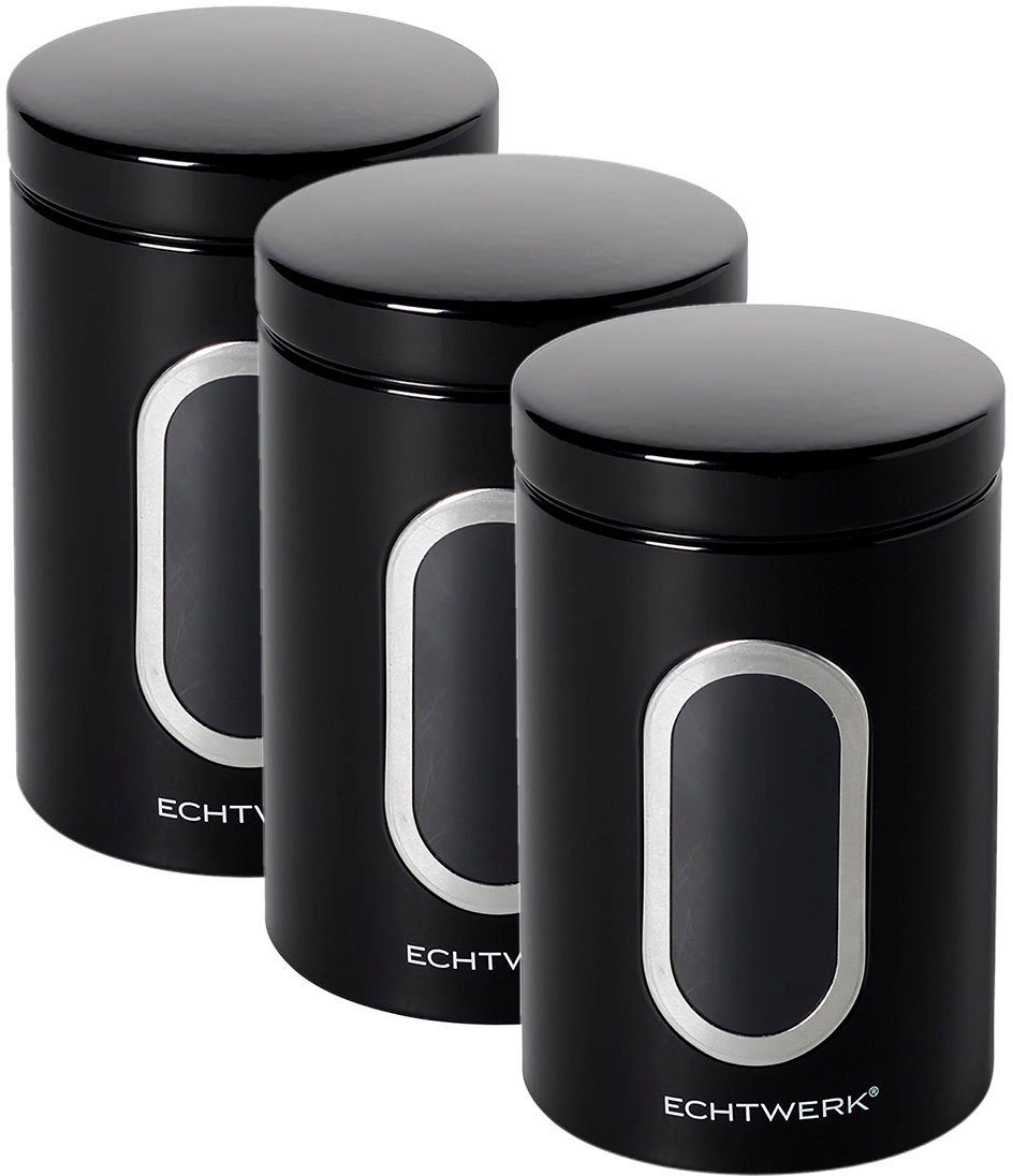 ECHTWERK Vorratsdose Aufbewahrungsdosen-Set mit Sichtfenster, je 1,4 Liter, Metall, (Set, 3-tlg), für Mehl, Müsli, Kaffee oder Zucker, mit Klick-Deckel