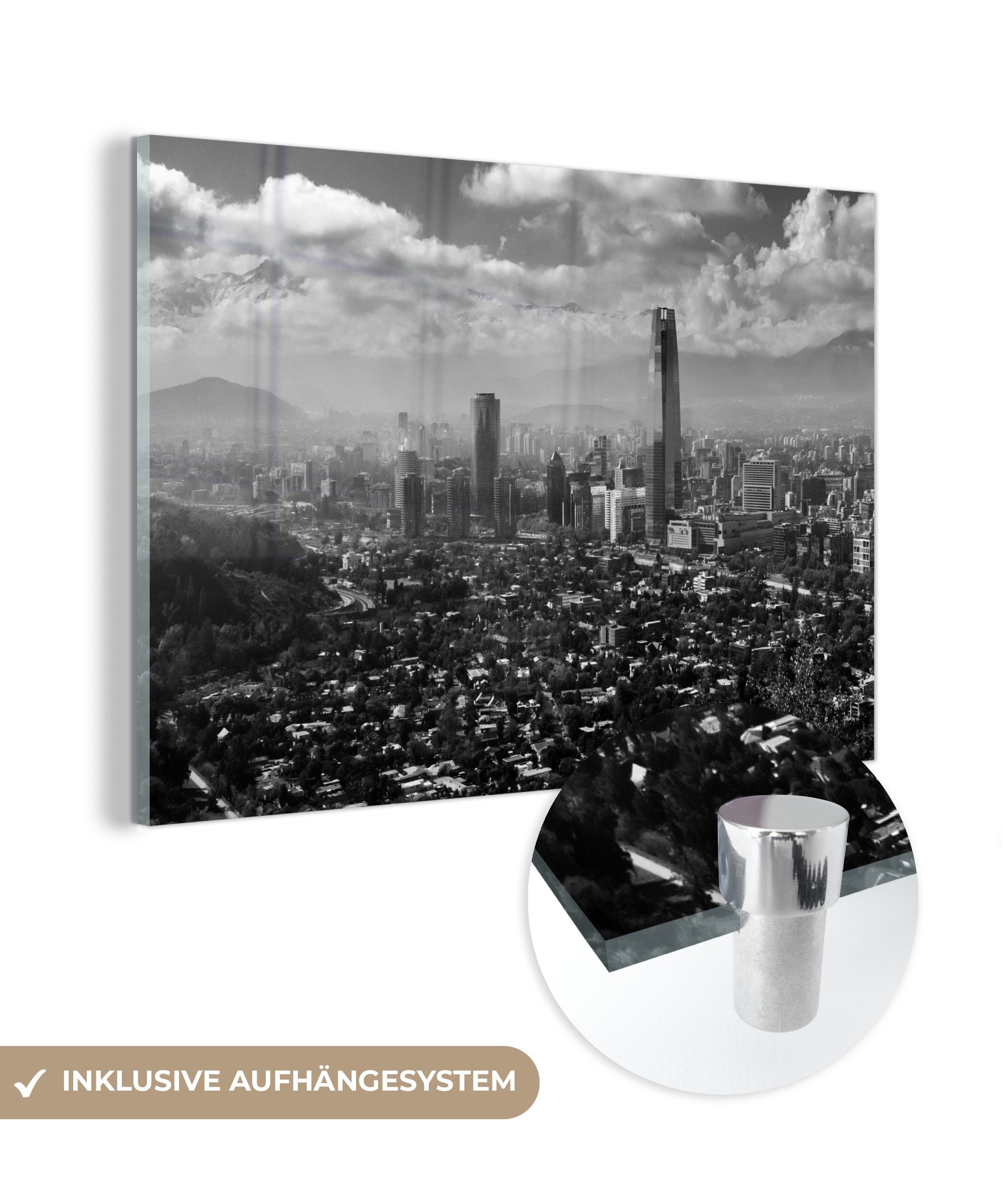 MuchoWow Acrylglasbild Chile - Santiago - Schwarz - Weiß, (1 St), Acrylglasbilder Wohnzimmer & Schlafzimmer | Bilder
