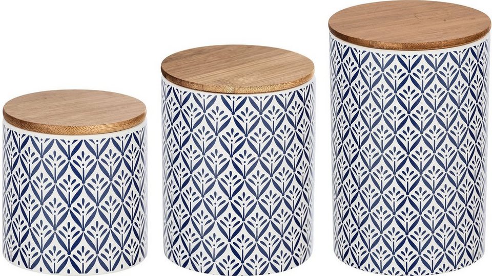 Bambus, Blau-Weiß, Lorca, (Set, 3-tlg), Keramik, und Ornamenten-Muster 1,45/0,95 in im WENKO 0,45 l Vorratsdose mediterranen