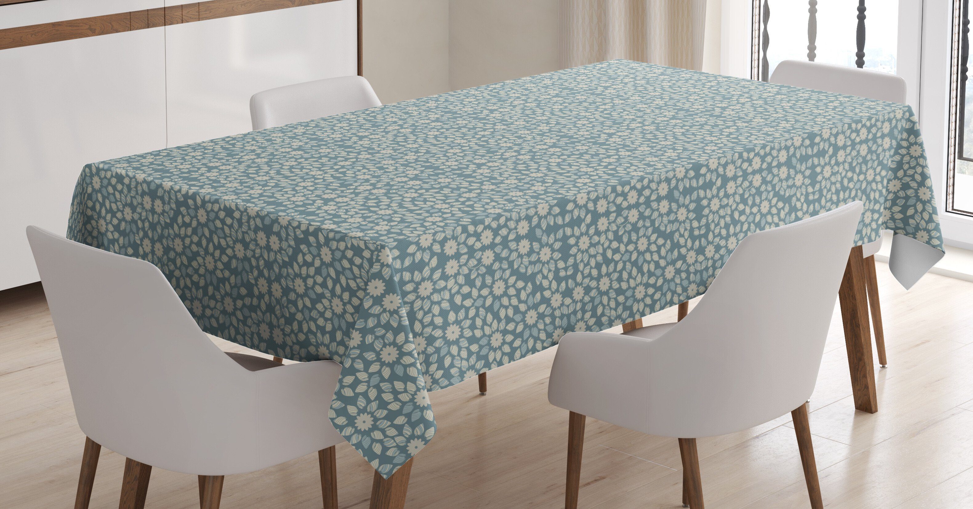Abakuhaus Tischdecke Farbfest Waschbar Für den Außen Bereich geeignet Klare Farben, Elfenbein und Blau Natur Blumenblütenblätter | Tischdecken