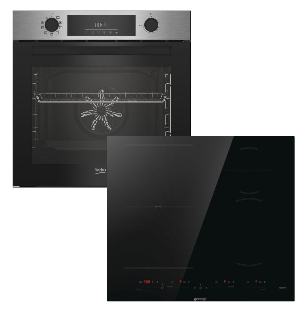 BEKO Backofen-Set Einbaubackofen Beko Pyrolyse + Gorenje Induktionskochfeld Flex Booster, mit Nein, Pyrolyse-Selbstreinigung