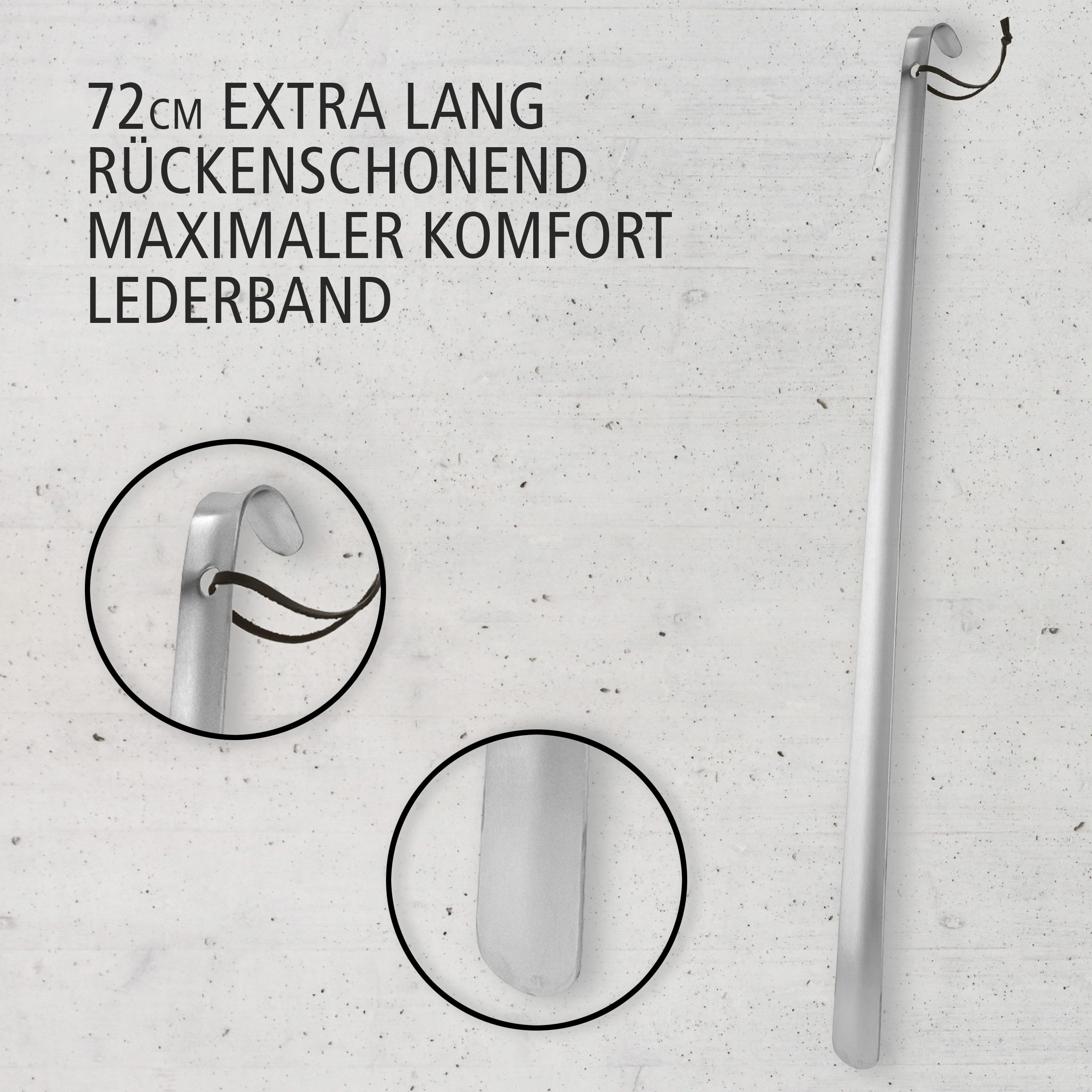 Lantelme Schuhlöffel 72 cm Schuhanzieher mit Lederband Schuhanziehilfe Xxl Lang Stabil, Edelstahl robust und sehr stabil – Bild 4 von 5