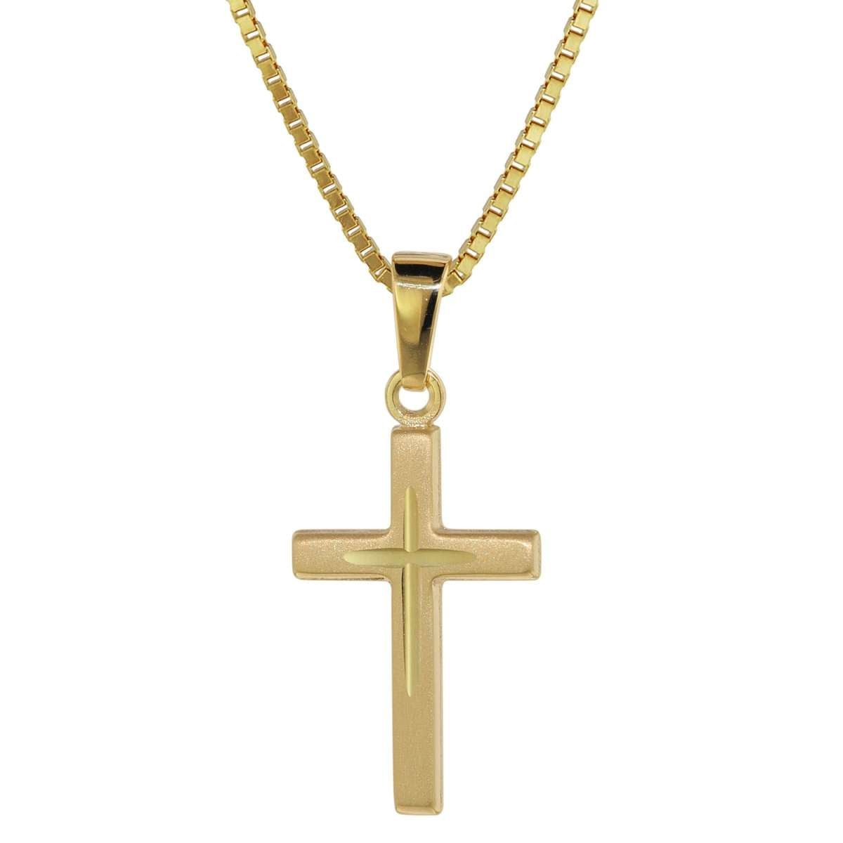 trendor Kreuzkette 75276, Kreuz-Anhänger Gold 585 (14 Kt) + Goldplattierte Kette