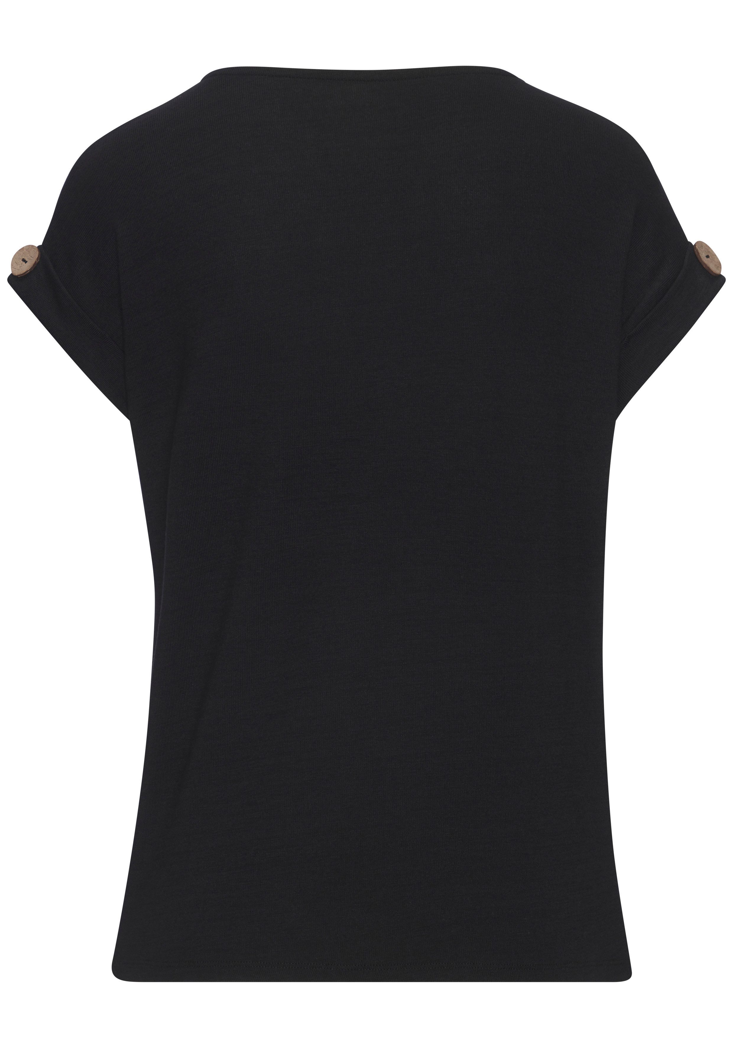 LASCANA Kurzarmshirt mit Knopfdetail am Ärmelabschluss aus weichem Viskose-Feinstrick