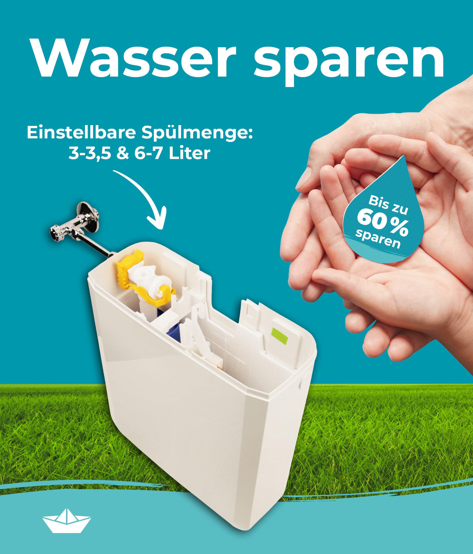Calmwaters Spülkasten, Komplettset Anschluss links/rechts, Anschluss hinten separat zu kaufen, Aufputzspülkasten, Weiß, Zwei-Mengen-Technik, Sparspülung, 29HB2732