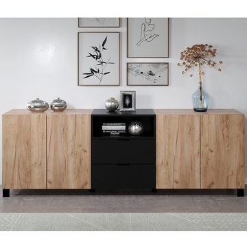 trendteam Sideboard Kendo, Anrichte Kommode Schrank Wohnzimmerschrank Tabak/Schwarz 227x78x40cm