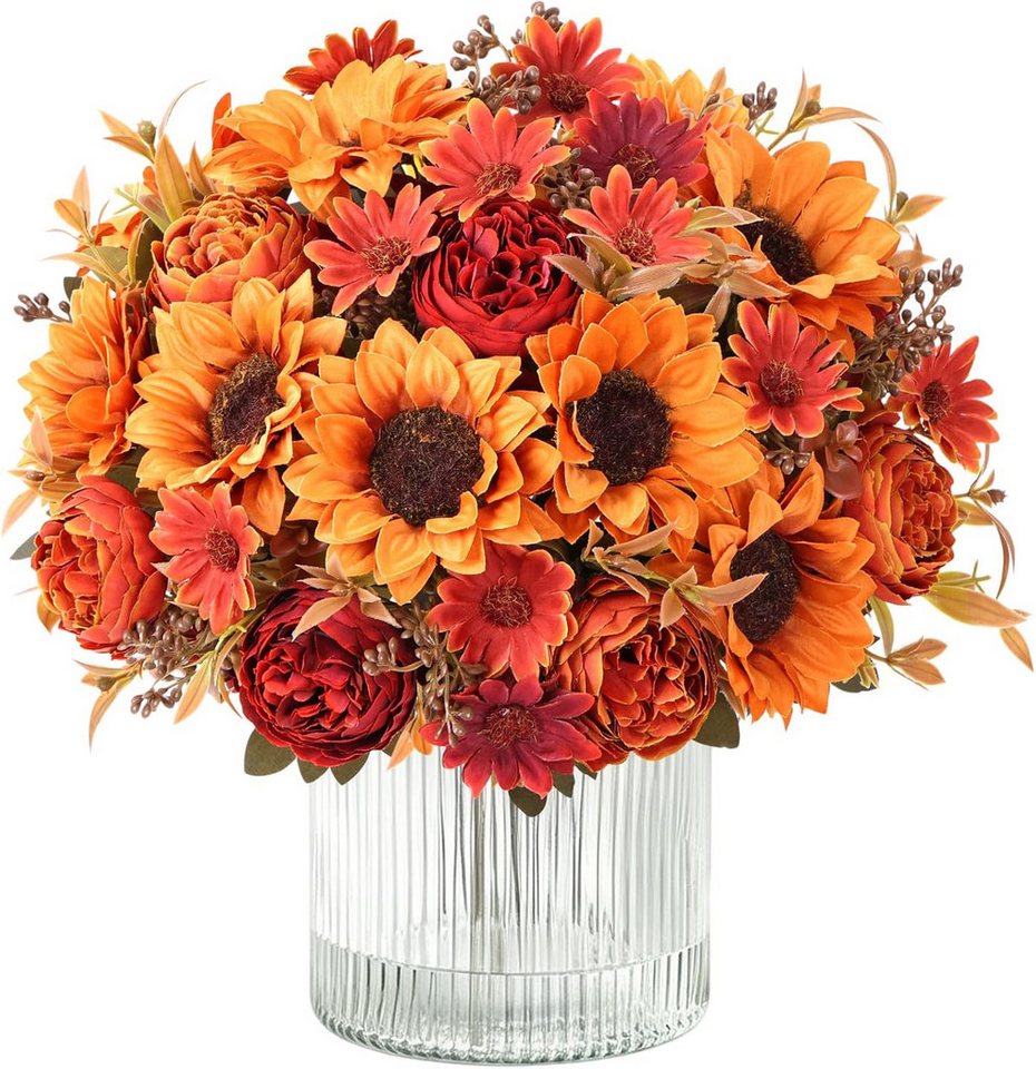Kunstblumenstrauß 2 künstliche Herbstblumensträuße für Tisch, Hochzeit & Herbstdeko, FOUORTUNATE-BEE, Künstliche Herbstblumen 2er Set für Küche, Zuhause & Tischdeko