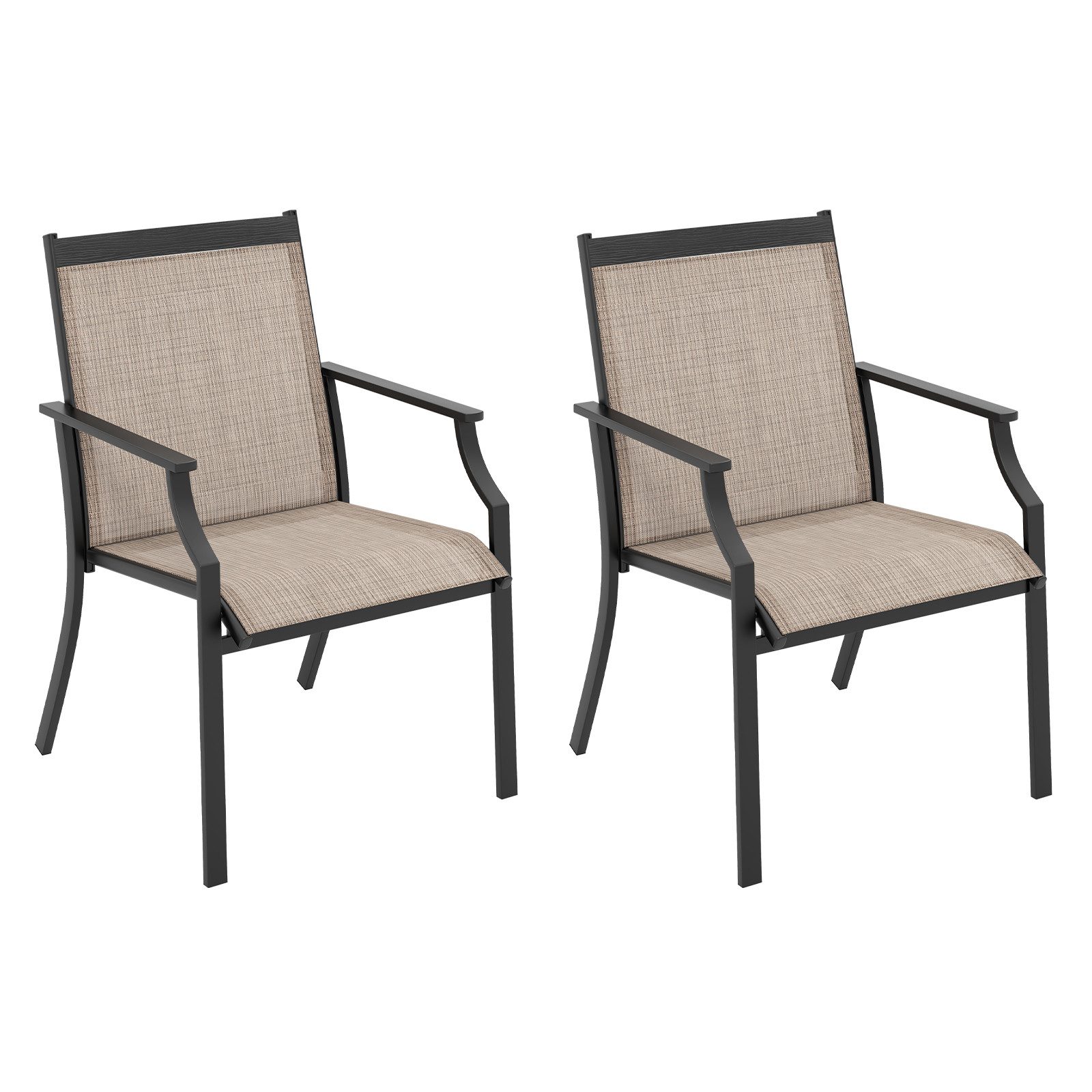 COSTWAY Gartenstuhl (2 St), 50 cm breitere Sitzfläche, mit Armlehne