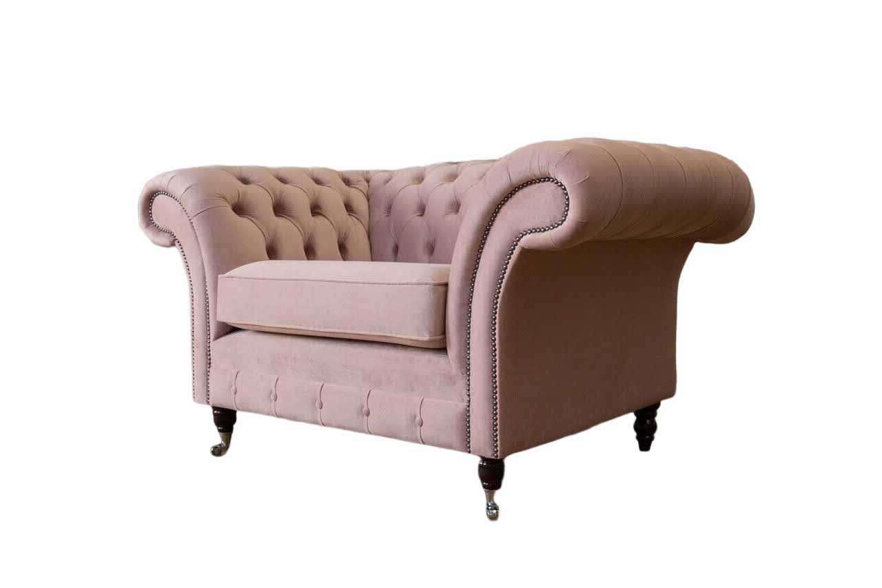 JVmoebel Chesterfield-Sessel Rosa Sessel im Textil Design mit eleganten silbernen Füßen (Packung, Relaxsessel), Made in Europa