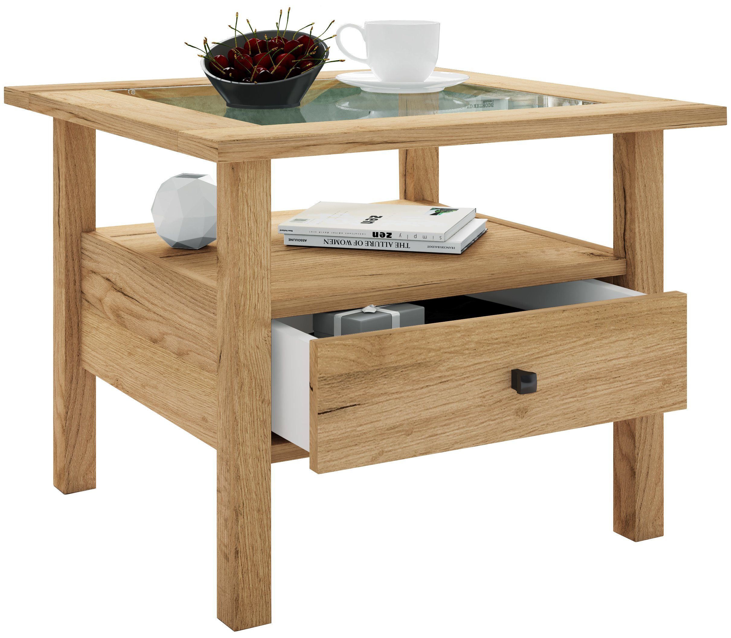 VCM Couchtisch Lingis mit 1 Schublade B. 54 x T. 54 x H. 42 cm, Stauraum für kleine Utensilien, für Wohnzimmer und Mediaraum, 1 Fächer