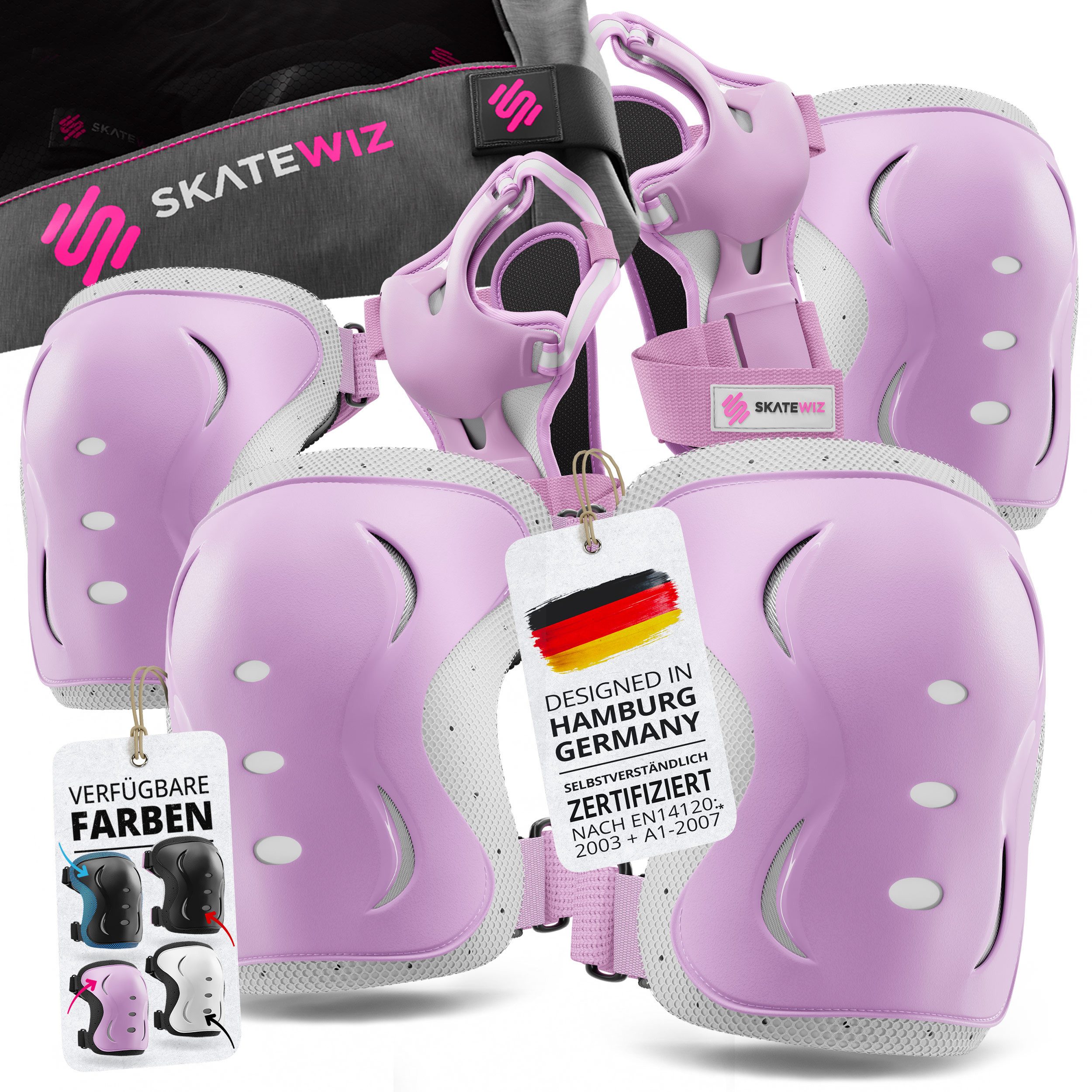 SKATEWIZ Protektoren-Set Schoner Inliner Geschenke für Kinder Knieschoner Erwachsene (Schützer Set Inliner skates Kinder und Rollschuhe, 6-tlg., Knieschoner Kinder - Inliner Schoner Erwachsene Schützer Inliner), Skateboard Schutzausrüstung Schlittschuhe S