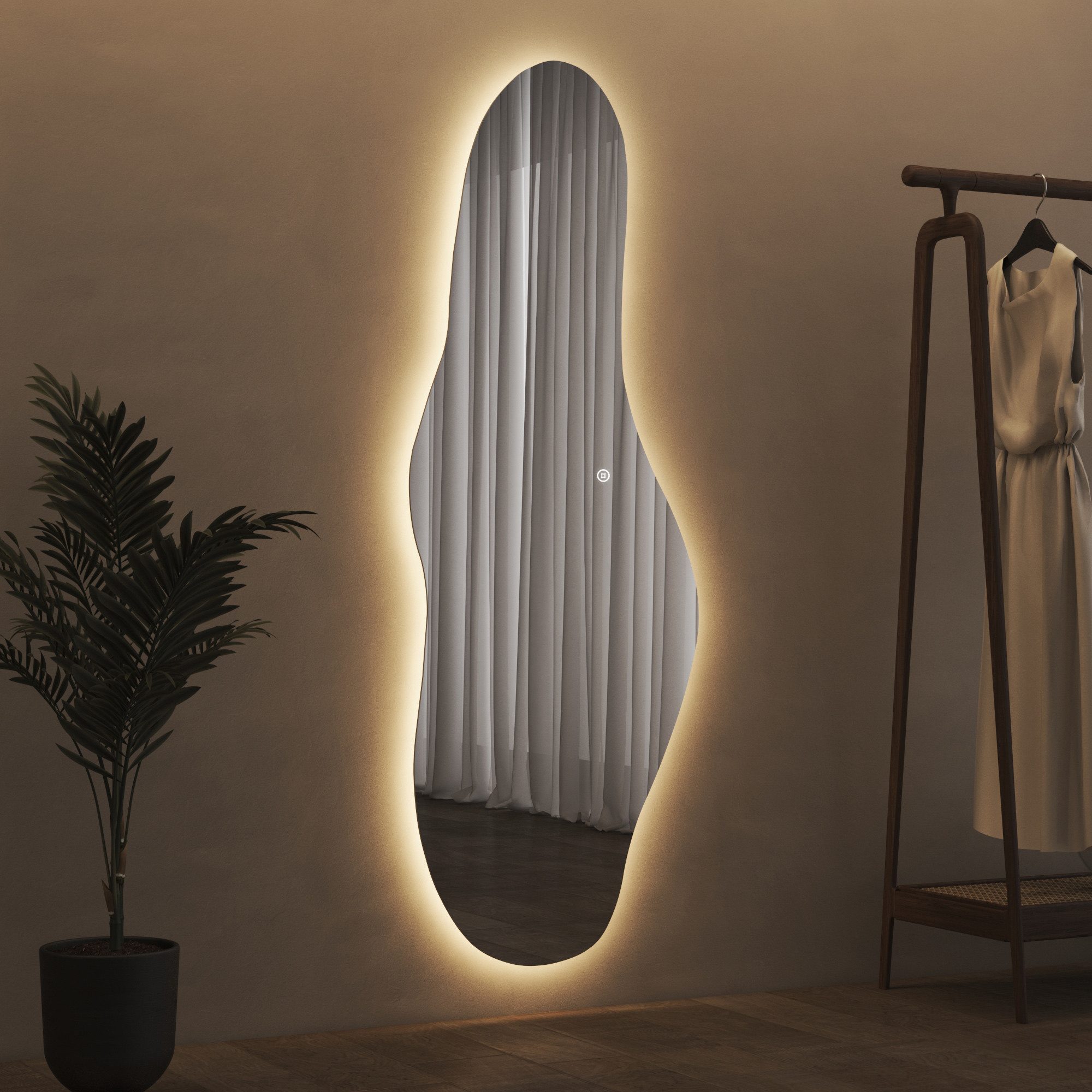 WDWRITTI Ganzkörperspiegel Led 165x60 150x50 Wandspiegel groß mit beleuchtung Bogen asymmetrisch (Spiegel Flur Ganzkörper 165x65 145x60, 3Lichtfarben, Speicherfunktion, Dimmbar), Energiesparend, 5mm HD Umweltfreundlicher Spiegel