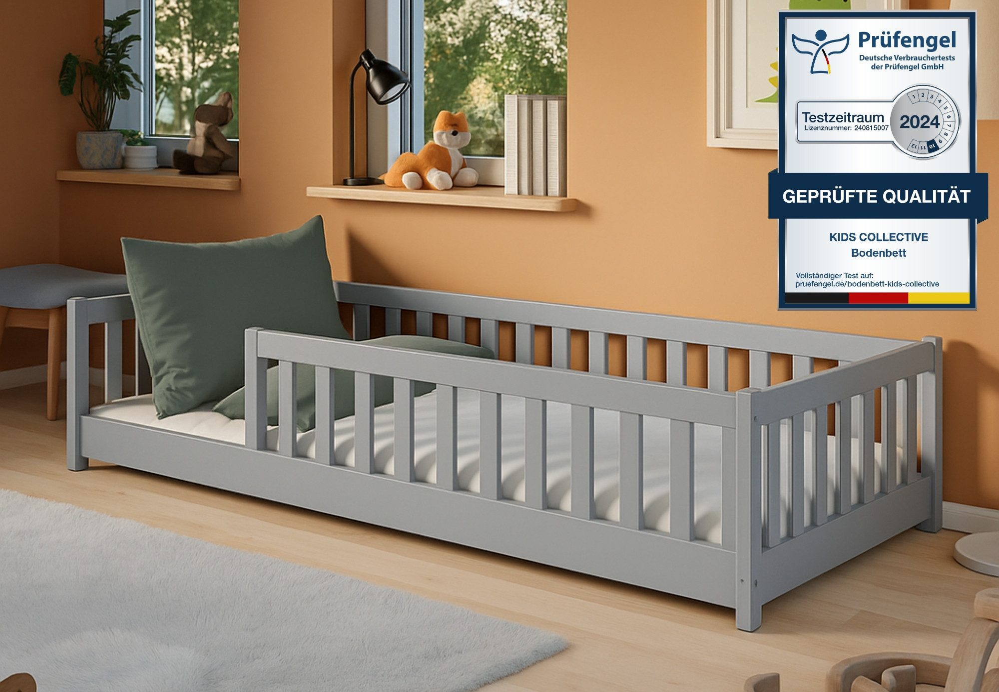 Kids Collective Kinderbett Bodenbett Bett mit Rausfallschutz & Lattenrost M günstig online kaufen