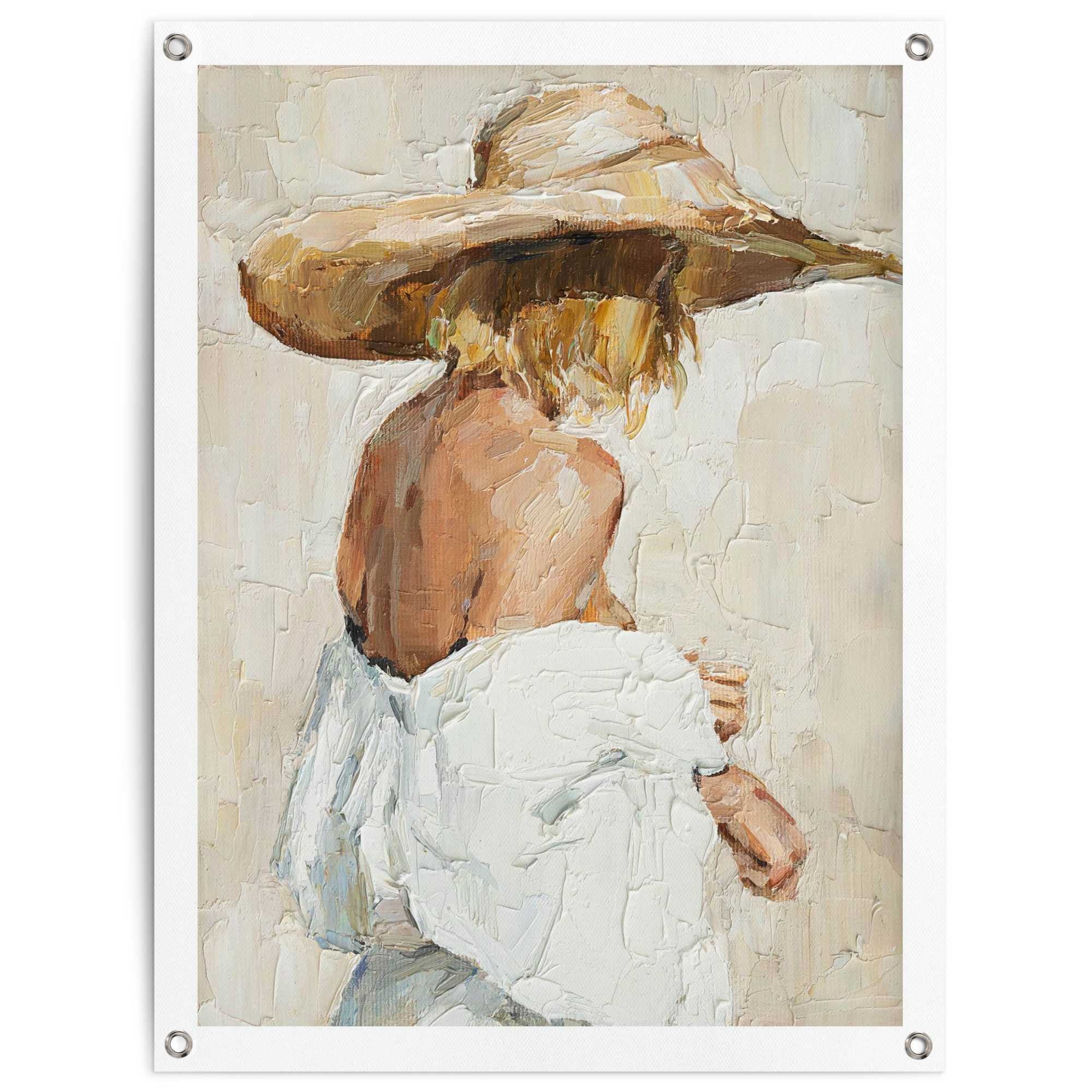 Reinders! Poster Summer Girl, Garten - Frau - Strohhut - Beige - Leinwand - Menschen - 60x80 cm