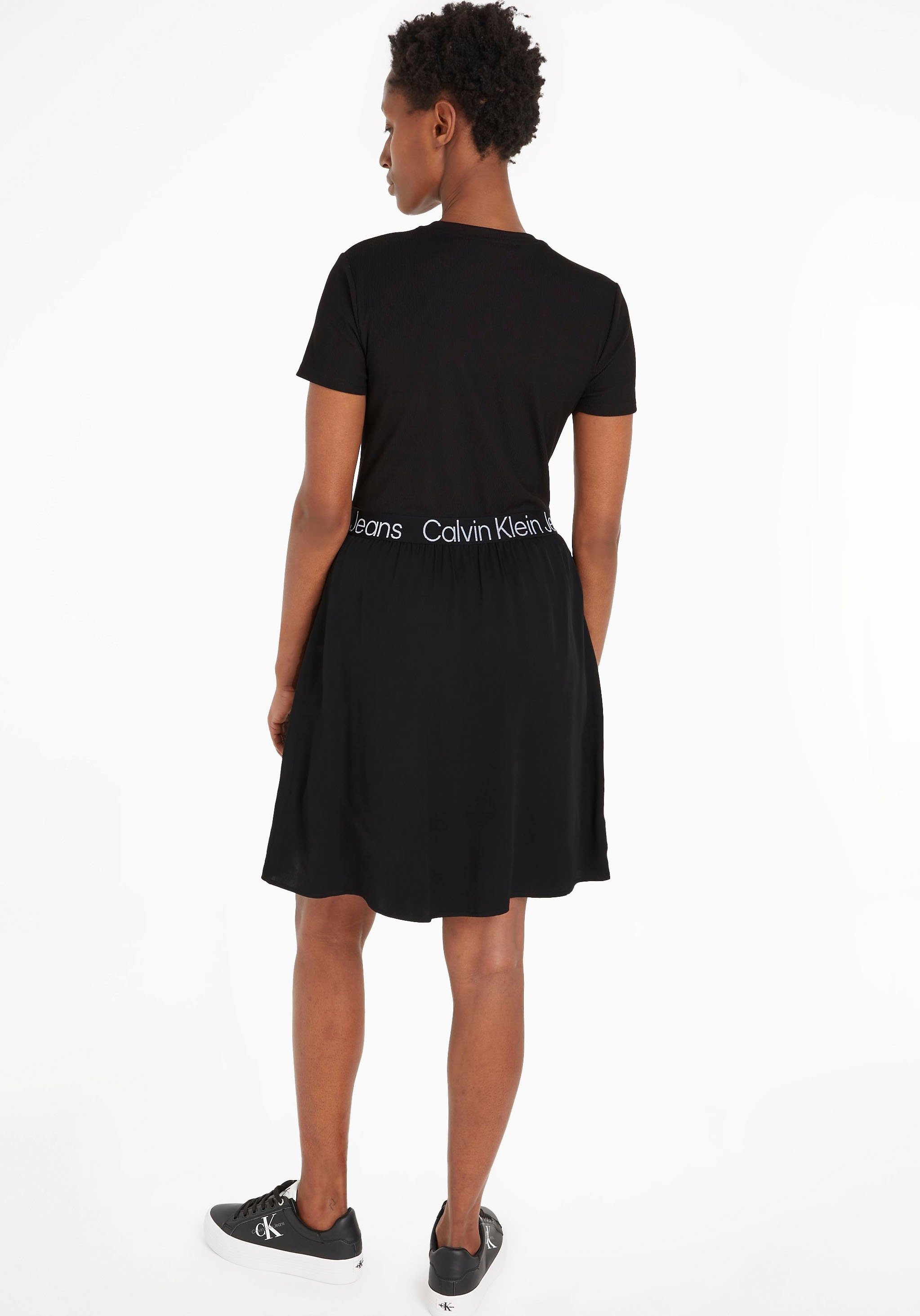 Materialmix Jeans Calvin schwarz 2-in-1-Kleid im Klein