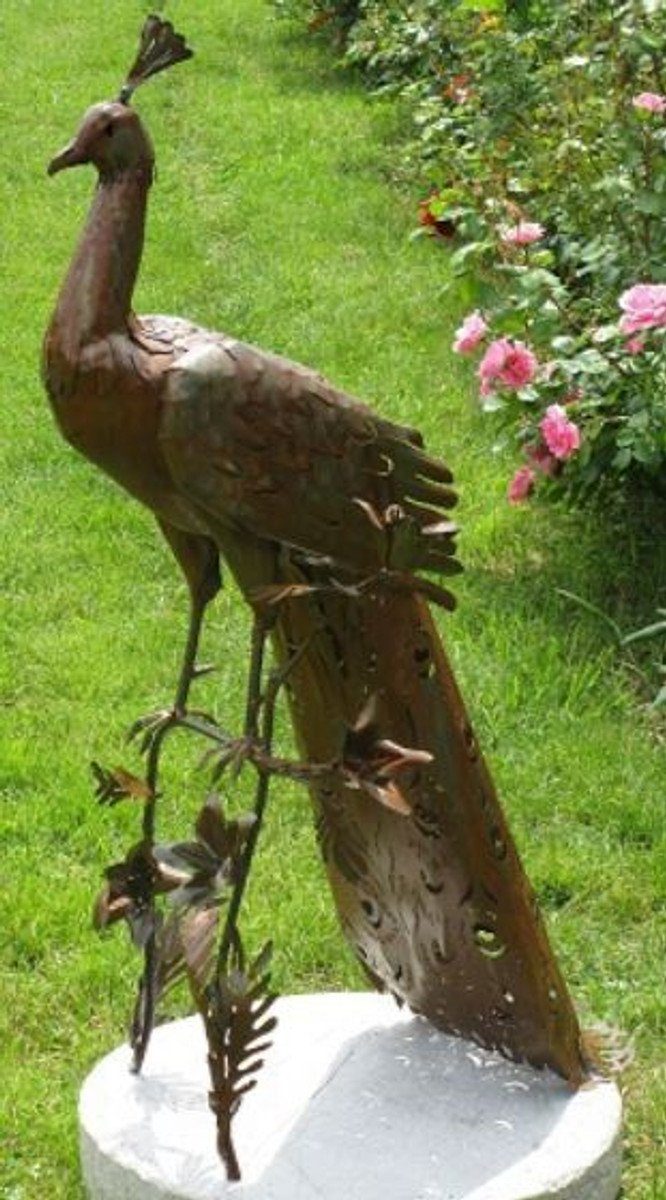 Casa Padrino Skulptur Gartendeko Skulptur Pfau Rostfarben 50 x 75 x H. 118 cm - Elegante Gartendeko Figur - Wetterbeständige Gartenfigur | Skulpturen