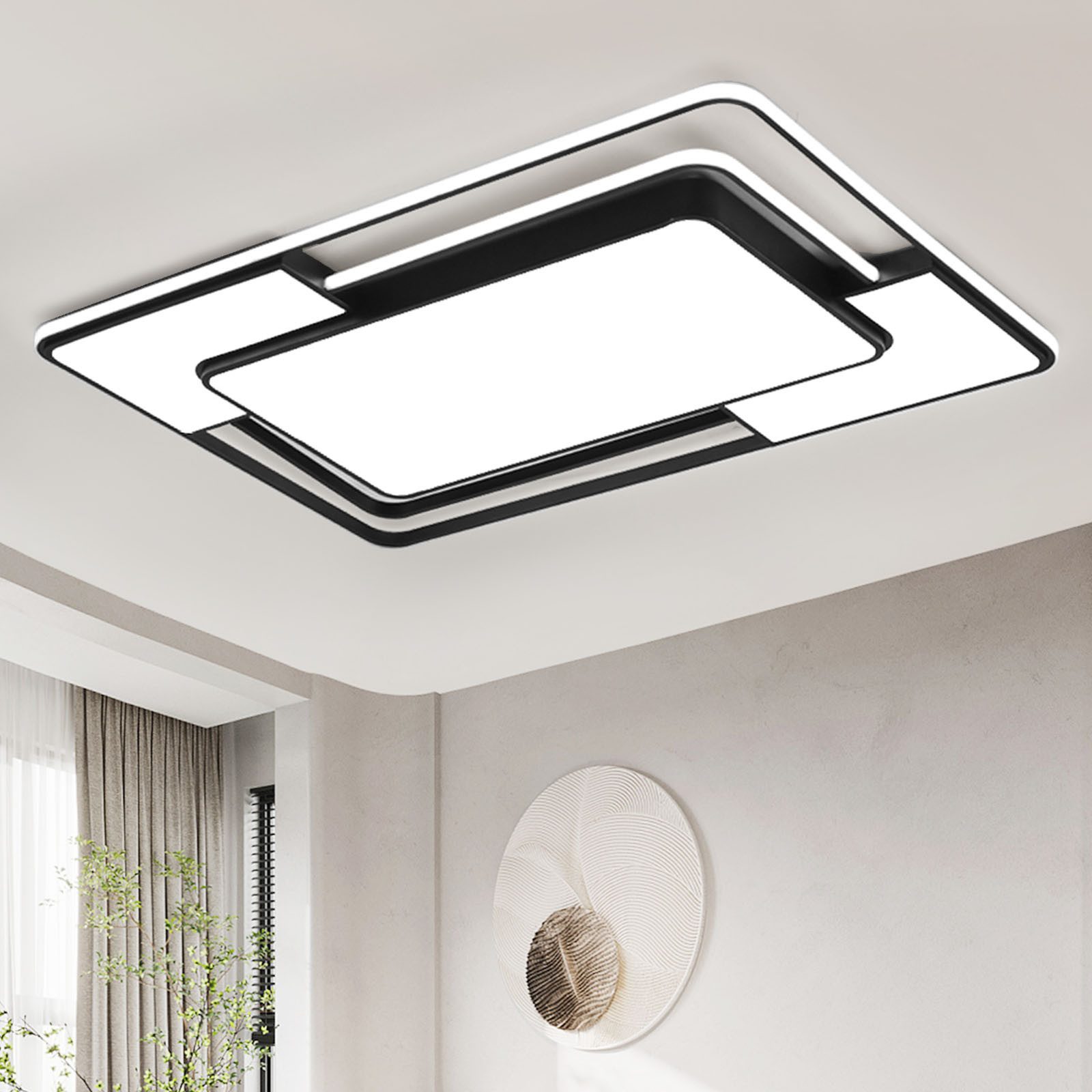 style home Deckenleuchte LED Deckenlampe dimmbar mit Fernbedienung, Rechteckig, LED fest integriert, Warmweiß bis Kaltweiß, 150W, 90*60*6cm, Schwarz