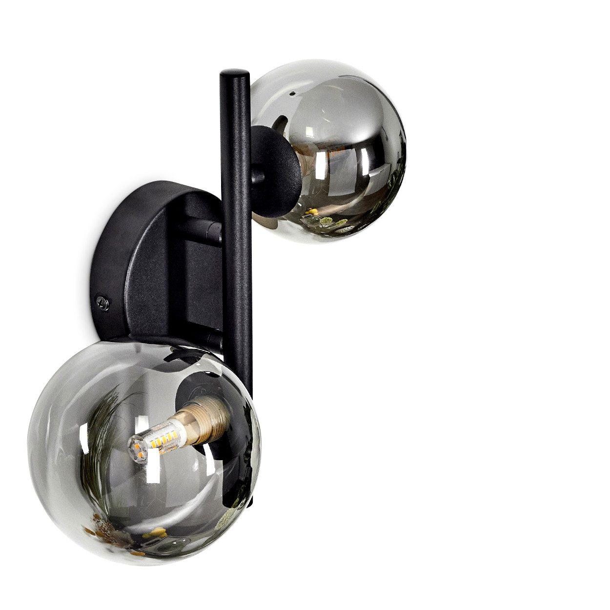 hofstein Wandleuchte »Isorella« moderne Wandlampe aus Metall/Glas in Schwarz/Rauchfarben, ohne Leuchtmittel, 3000 Kelvin, Retro/Vintage Leuchte mit Schirmen aus Rauchglas (10/12, 5cm), 2xG9