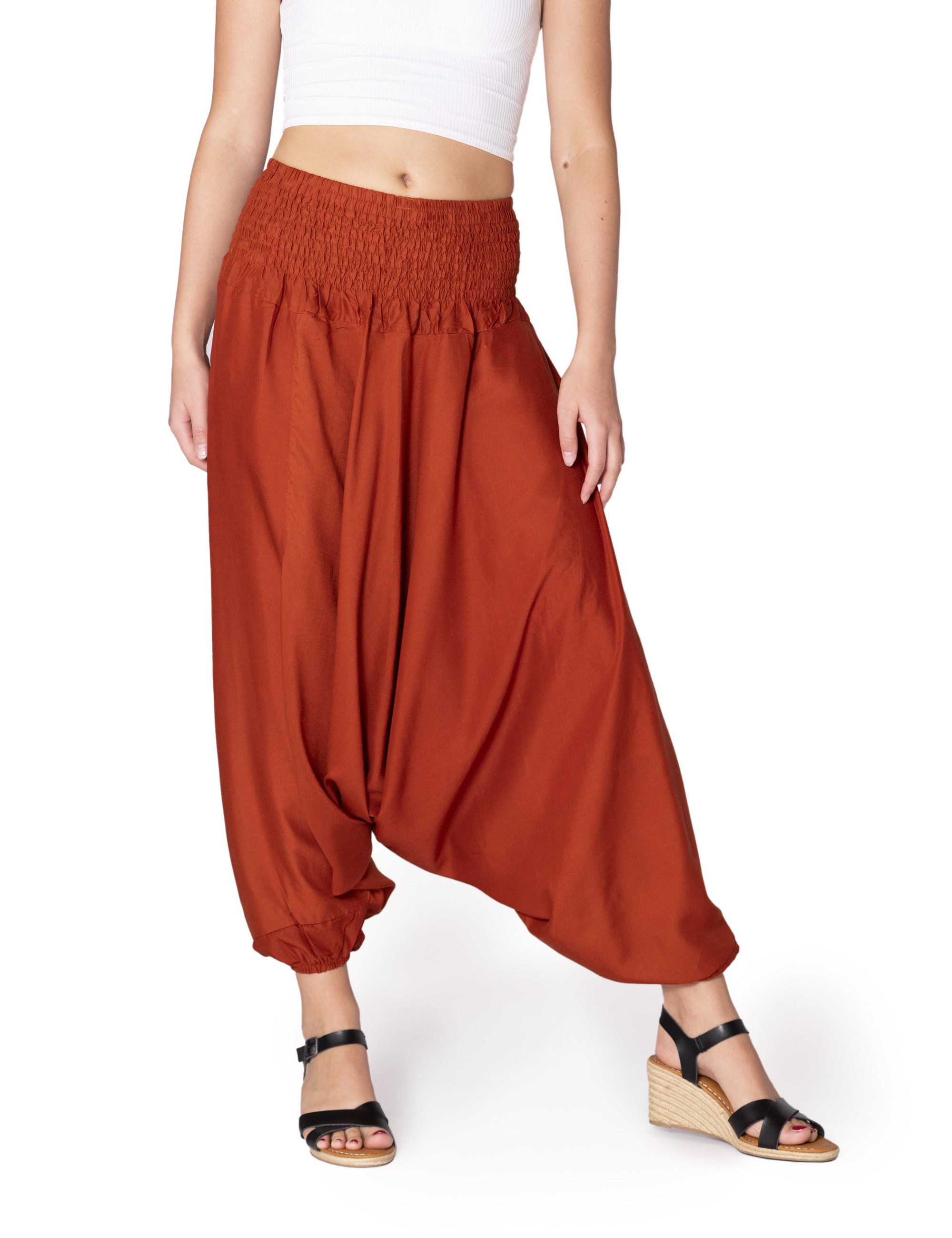 PANASIAM Haremshose Aladinhose einfarbig Haremshose aus 100% natürlicher Viskose Pumphose für Damen bequeme Freizeithose Pluderhose
