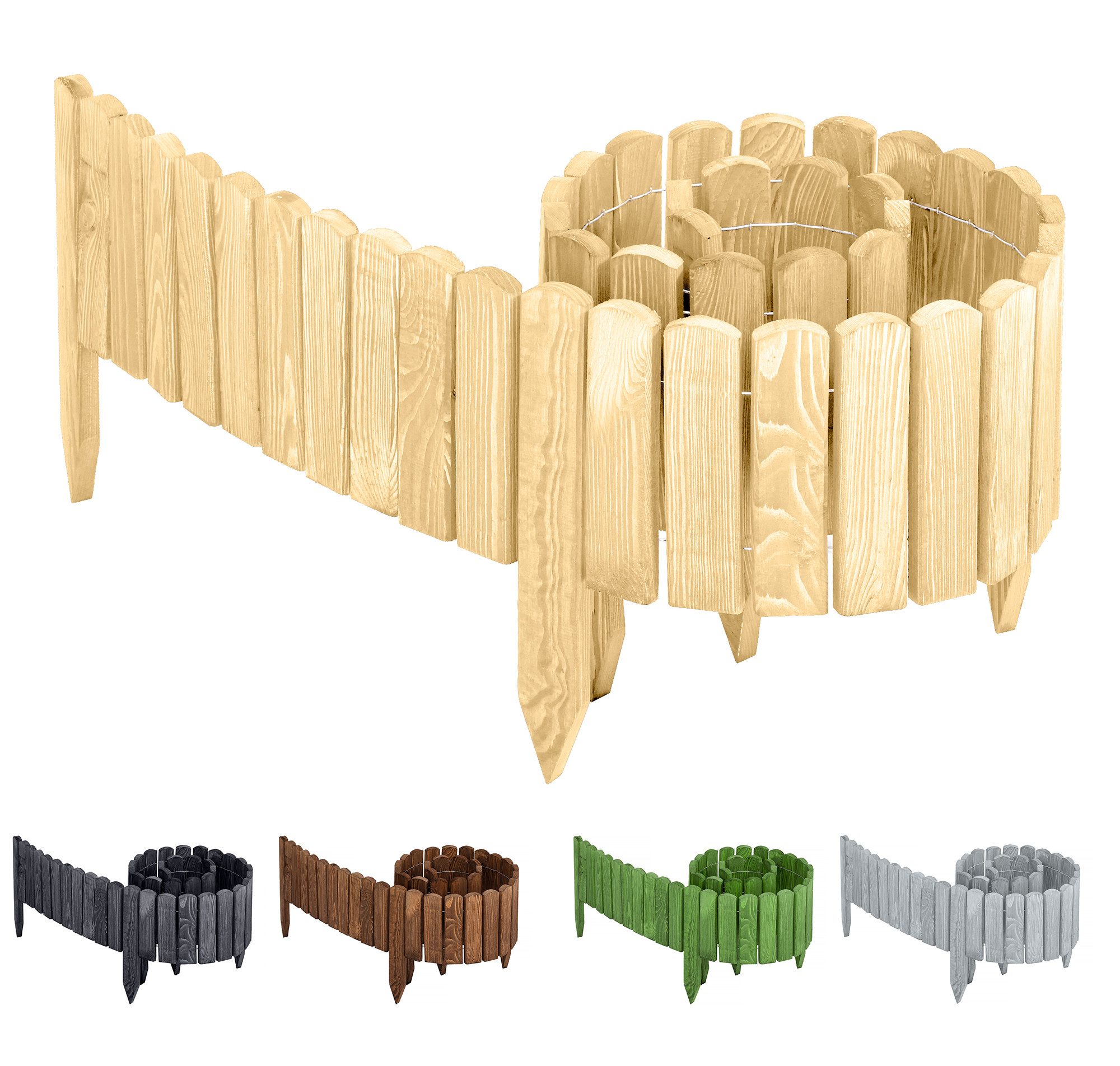 Thumbnail - Garronda Rasenkante Beeteinfassung Holz Rollzaun Flexibler Rollborder Länge: 2m GD-0046