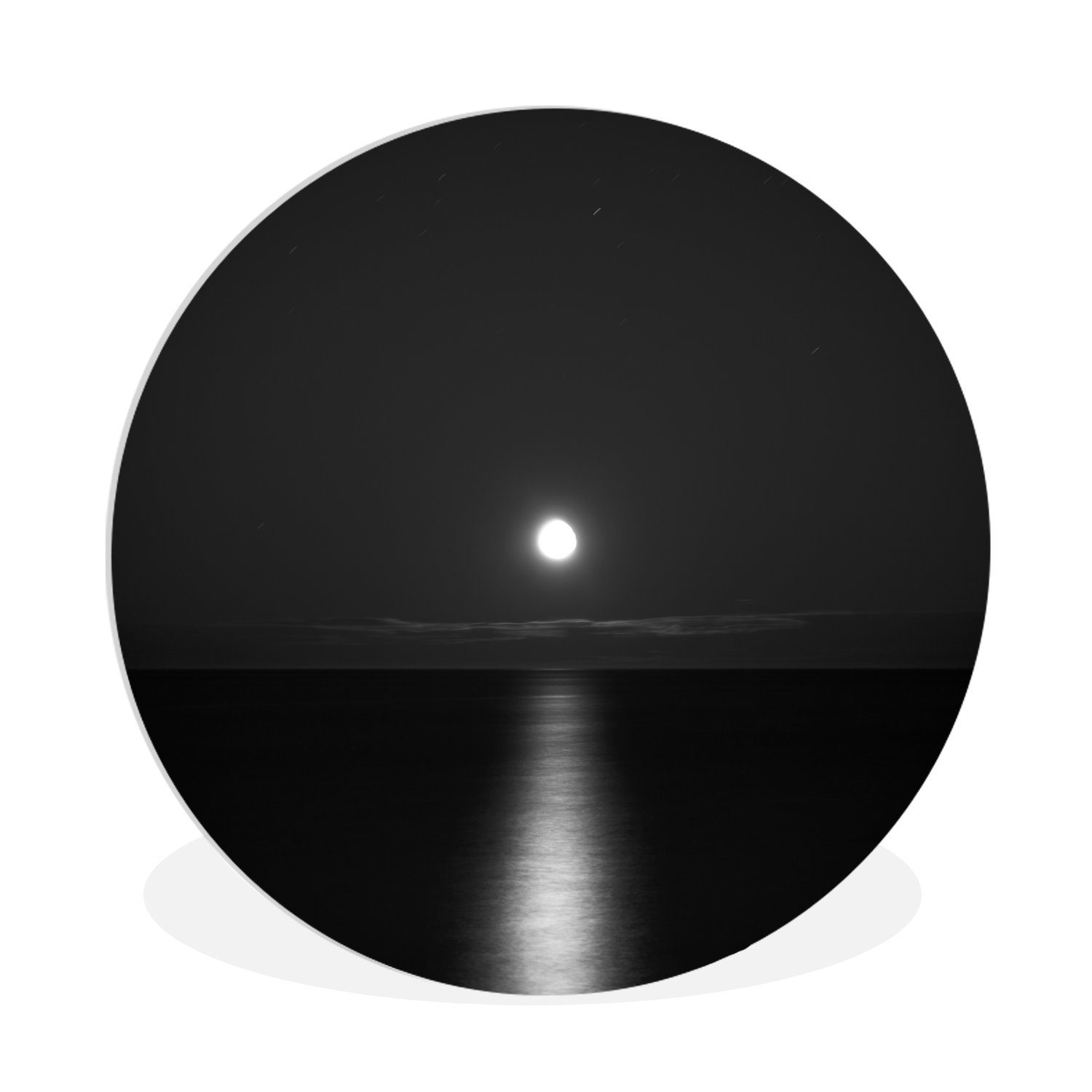 (1 Wandbild, MuchoWow sichtbar Kreis Wohnzimmer, See, Gemälde St), 30x30 dunkler Wanddekoration Mondlicht Forex, cm auf Rundes