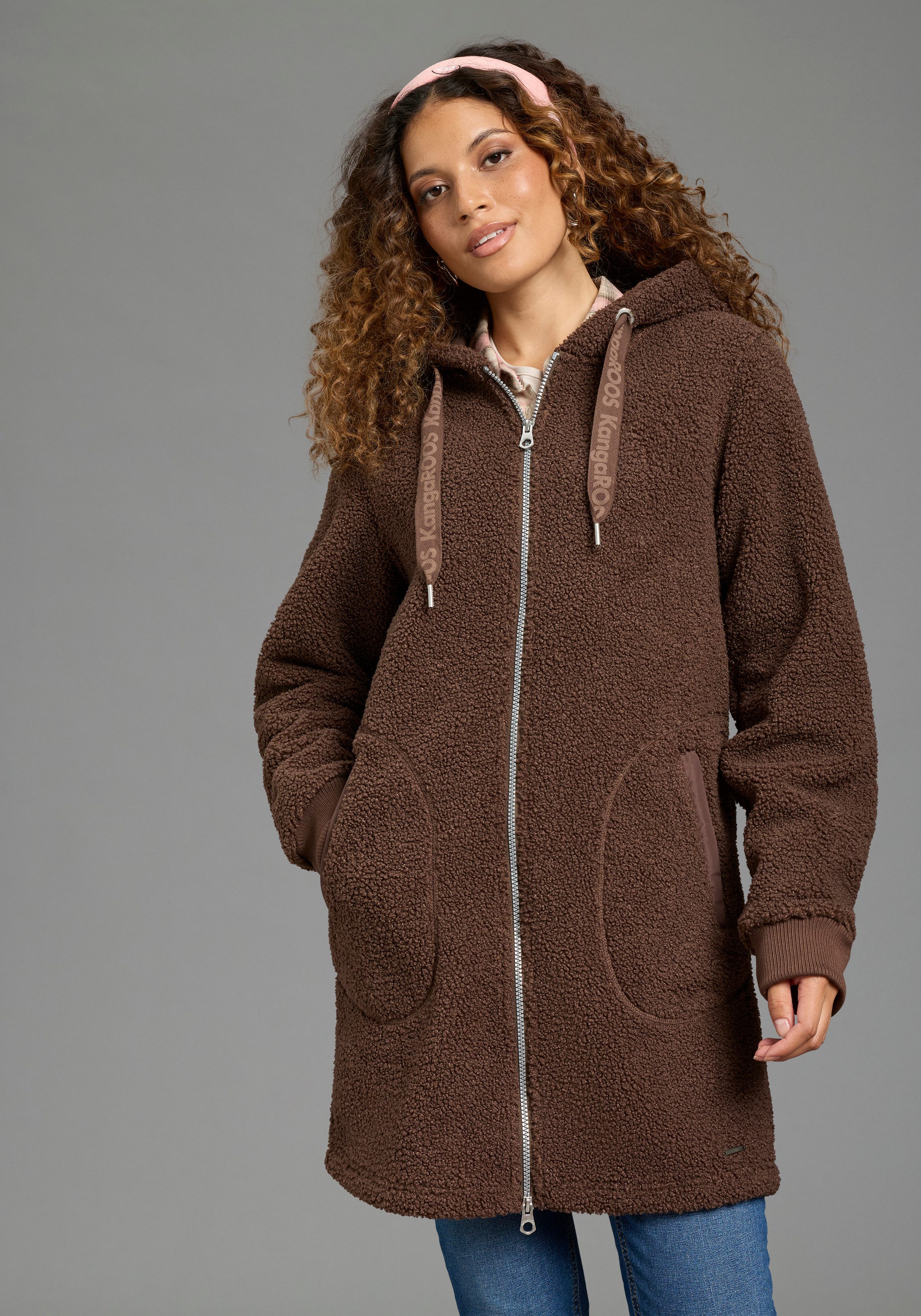 KangaROOS Fleecejacke Teddy Fleece lang mit Kapuze für den Übergang