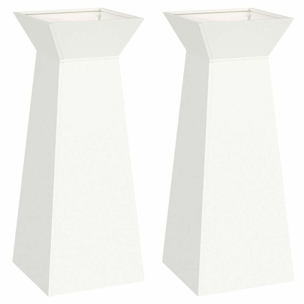 vidaXL Blumentopf Säulen Pflanzer 2 pcs Weiß 40 x 40 x 100 cm Stahl (2 St)