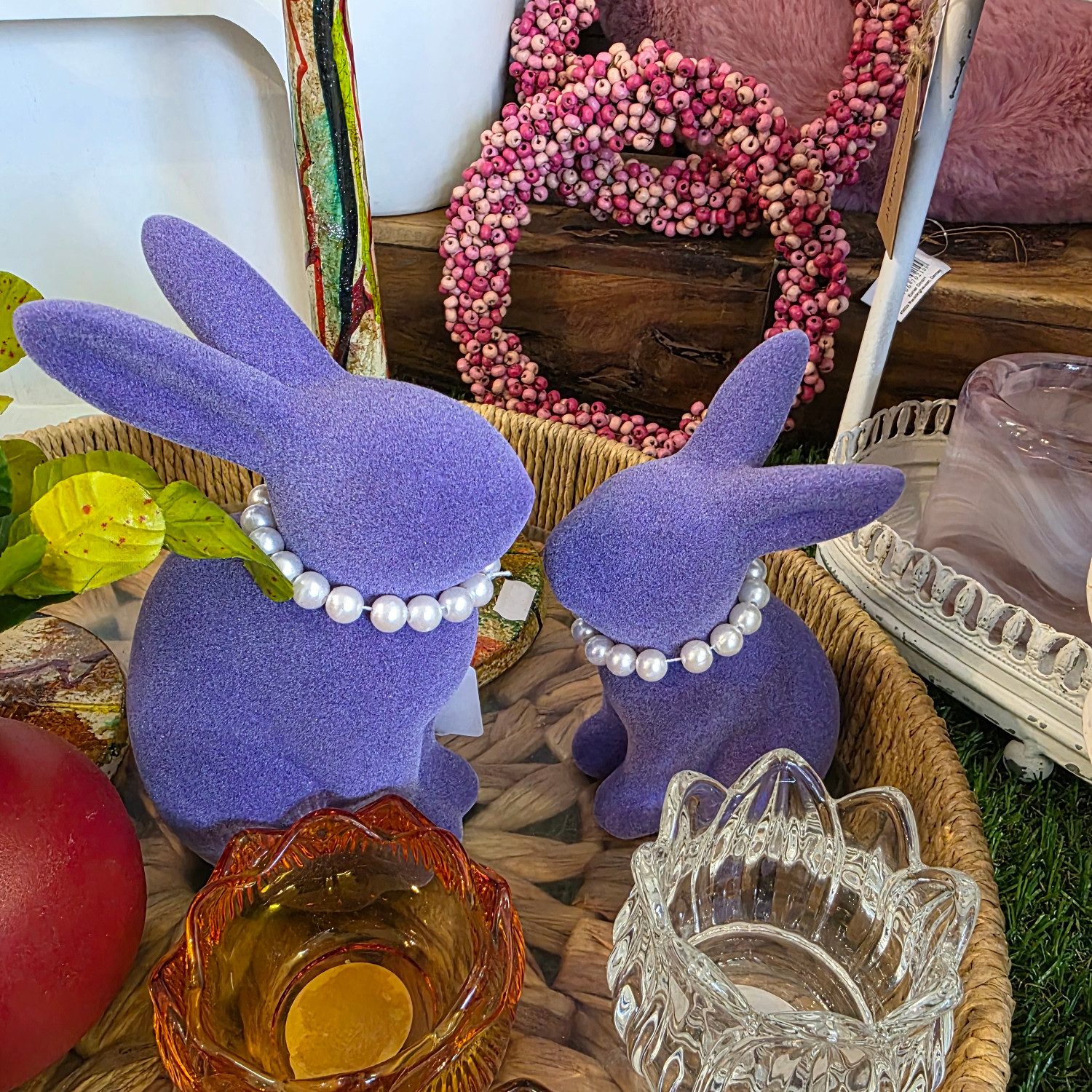 Macosa Home Osterhase mit Perlenkette 2er Set beflockt Lila, Pink oder Grün günstig online kaufen