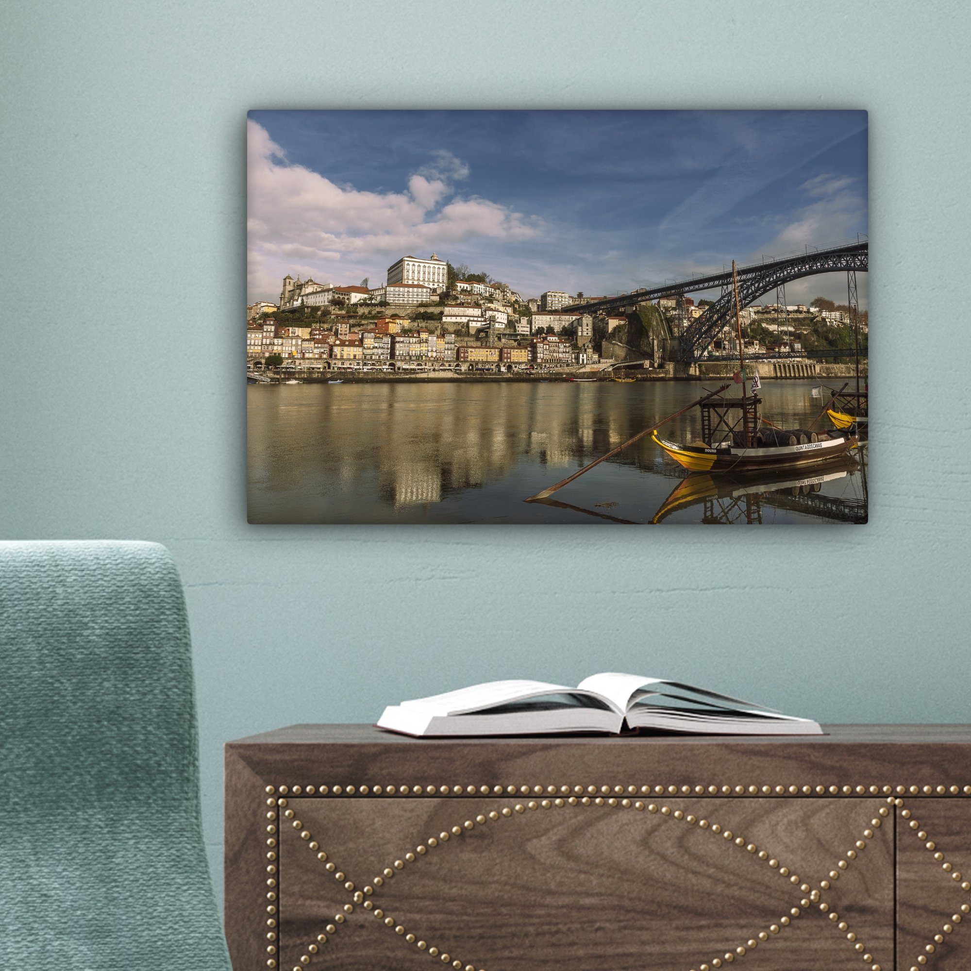 Porto Leinwandbilder, Leinwandbild - Aufhängefertig, cm Fluss 30x20 St), - (1 Brücke, Wandbild Wanddeko, OneMillionCanvasses®