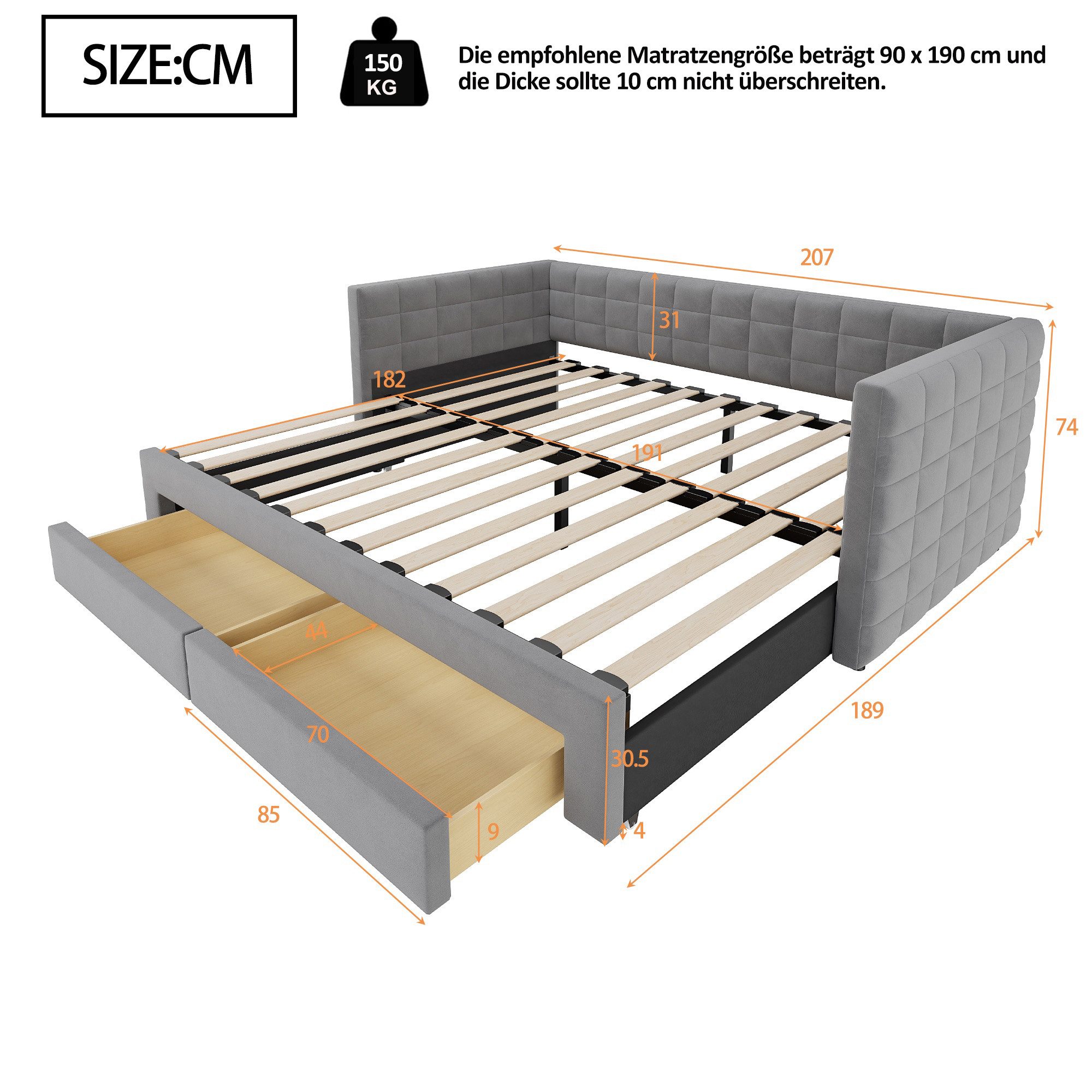 Celya Schlafsofa Polsterbett 3-in-1 Ausziehbares Schlafsofa günstig online kaufen