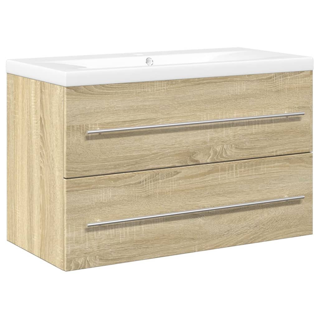 vidaXL Badezimmer-Set 2-tlg. Badmöbel-Set Sonoma-Eiche Holzwerkstoff, günstig online kaufen