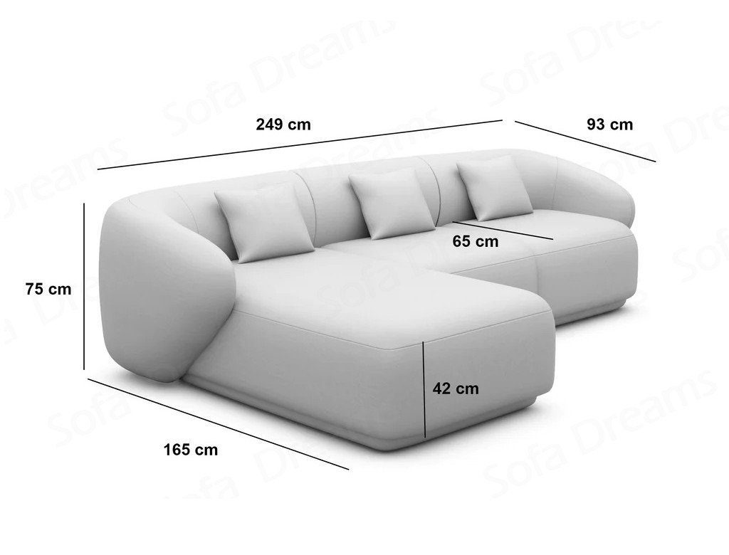 L Marbella Stoffsofa, Couch Form mane Loungesofa Samtstoff Dreams Polster Sofa Sofa Ecksofa Design dunkelblau77 kurz mit