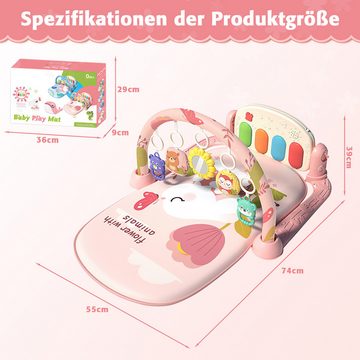 Jioson Spielbogen Baby Klavierständer Krabbeldecke rosa, (mit Musiktasten und lustigen Tiermotiven, 1-tlg., 1-st), Frühes Entwicklungsspielzeug für Baby