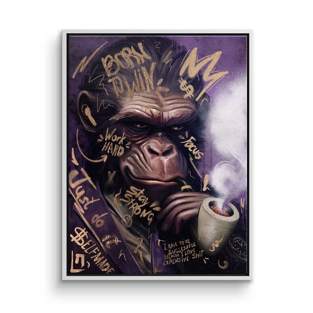 DOTCOMCANVAS® Leinwandbild, Leinwandbild Affe Gorilla Gentlemen Club Porträt mit premium Rahmen weißer Rahmen