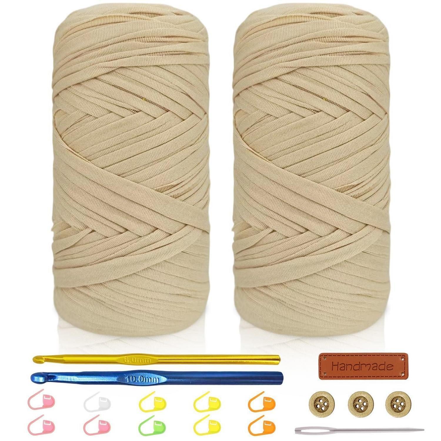 LuxusKollektion Häkelset T-Shirt Garn 400g Beige-2 Nadeln Zubehör Häkelwolle